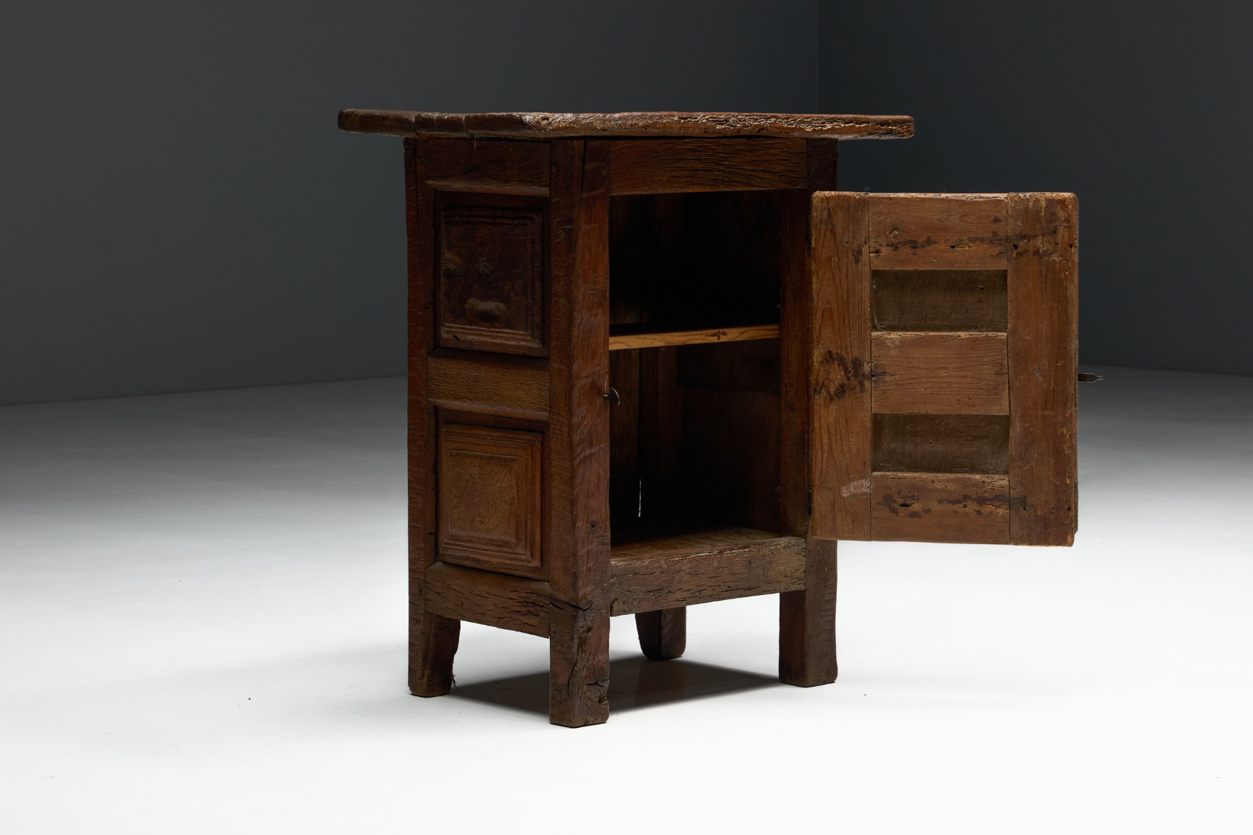 Weathered oak antique cabinet with rich wood grain