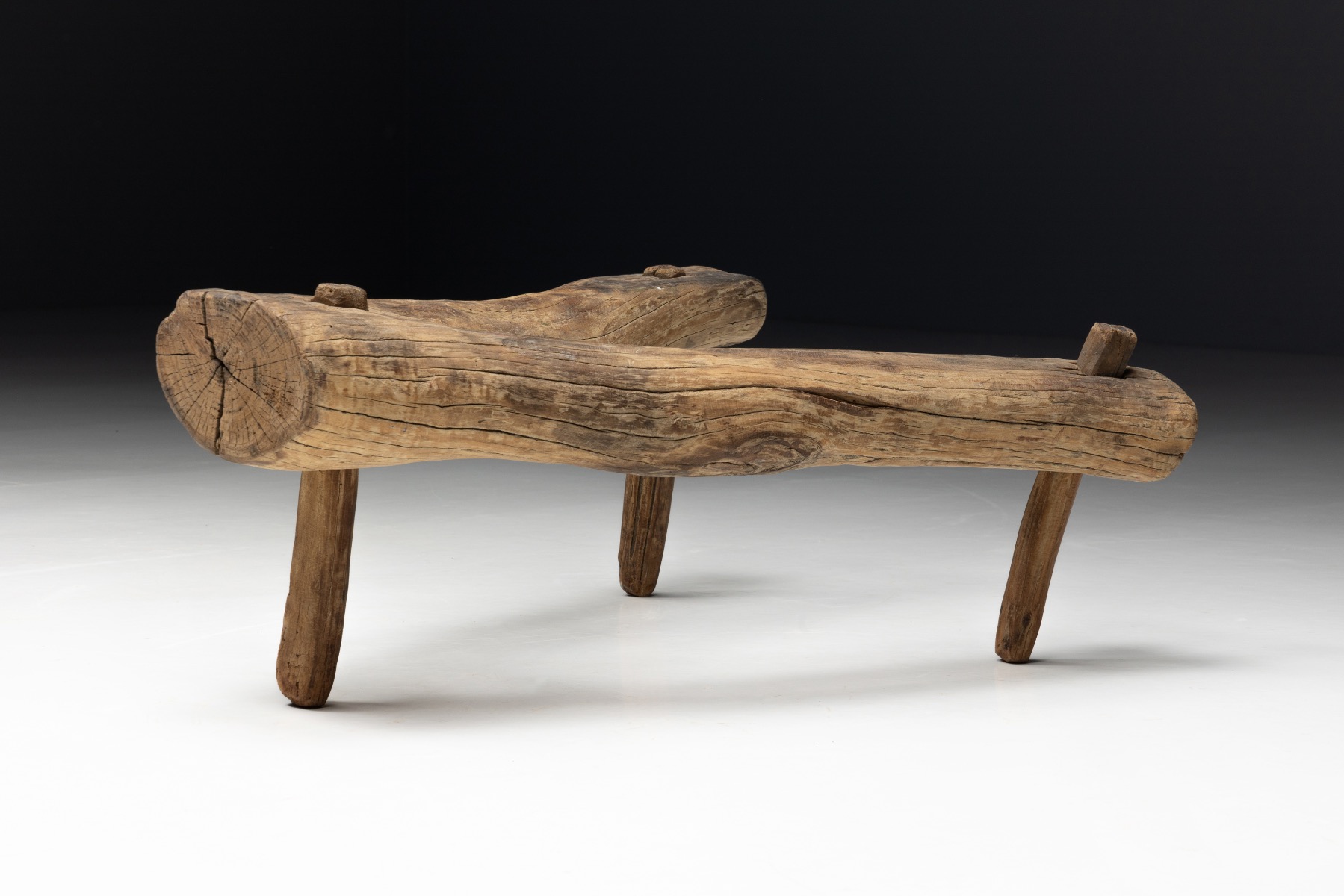 Aged wood primitive tripod stool