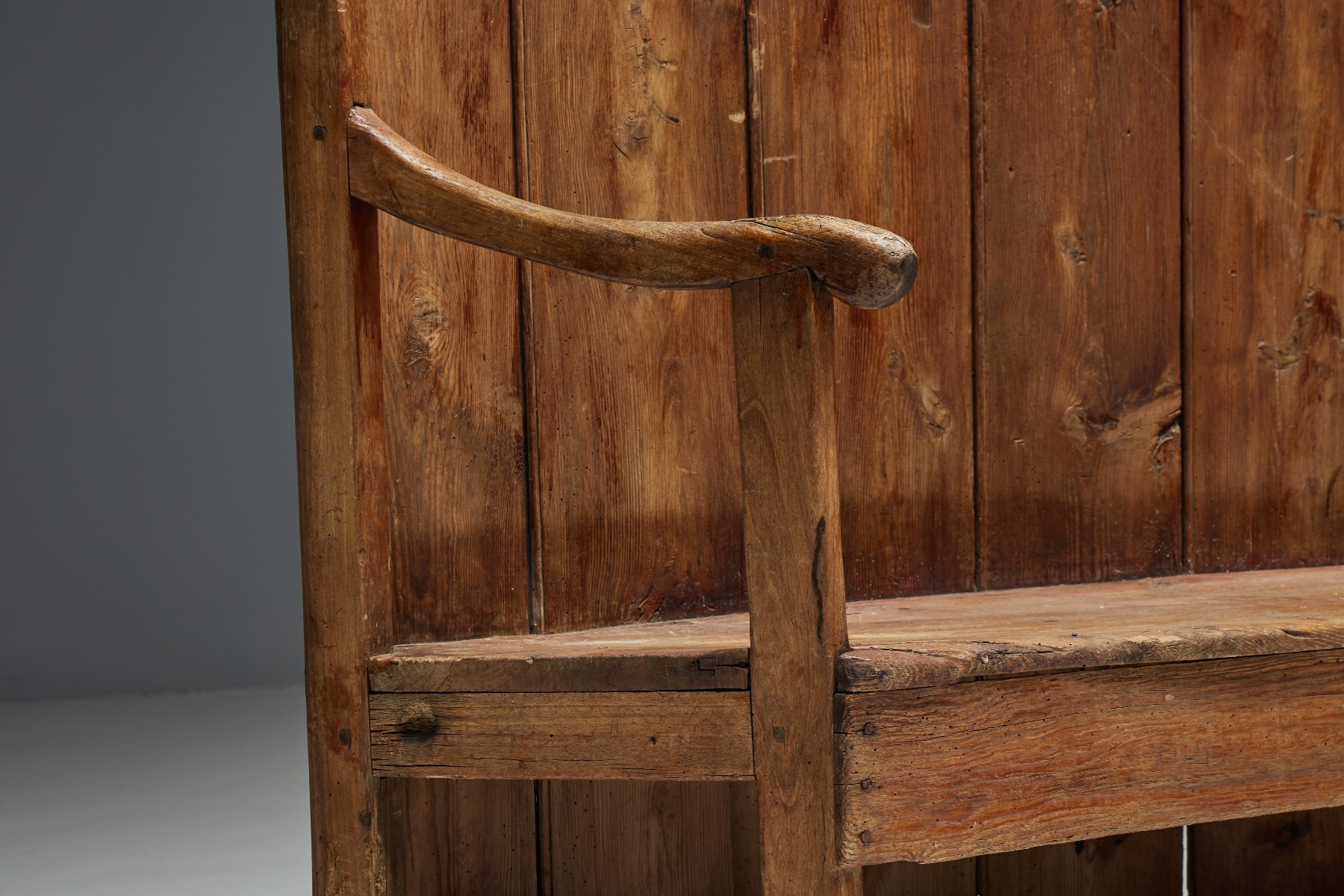 Antique folk high back bench