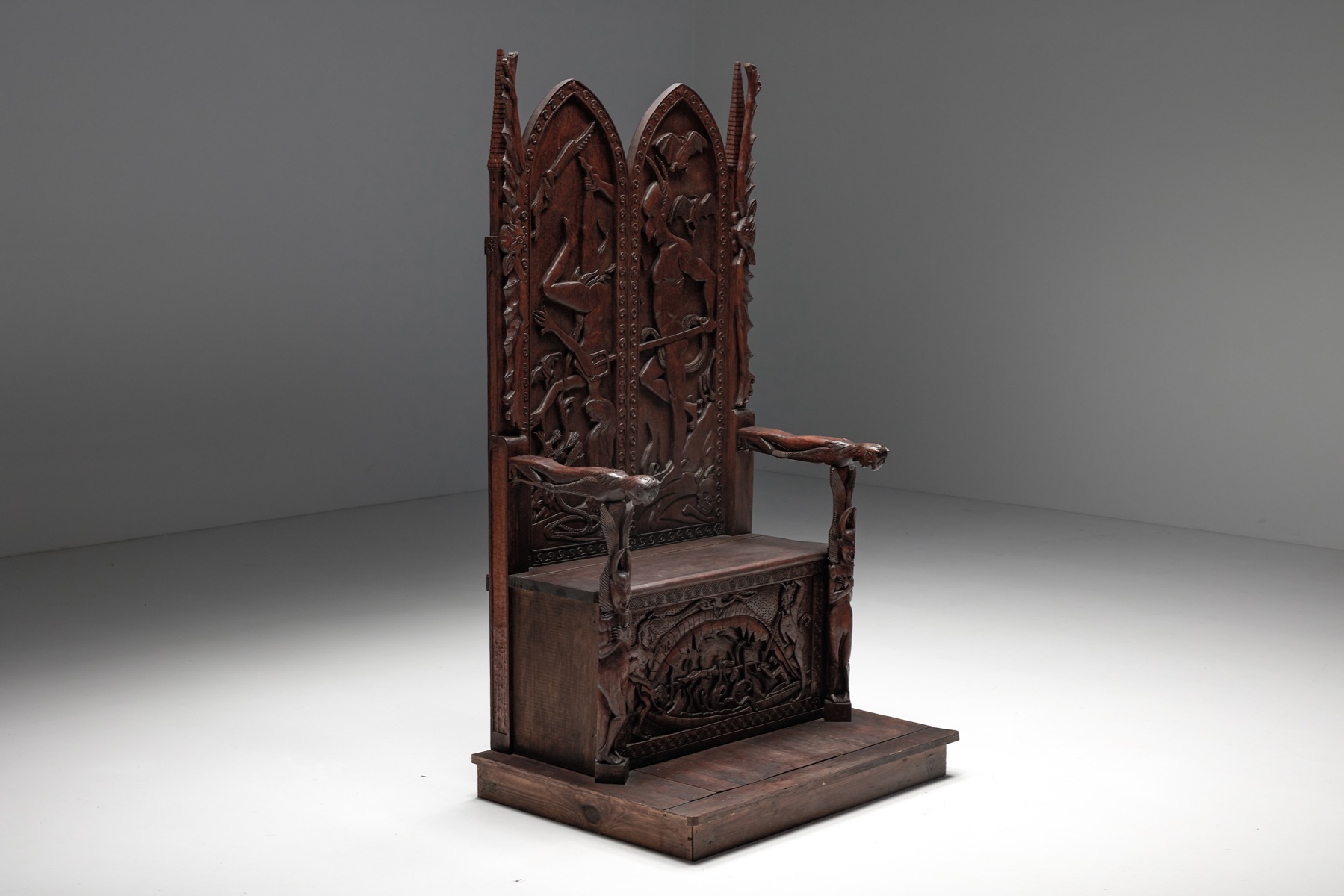 Architectural throne chair with carved structure design