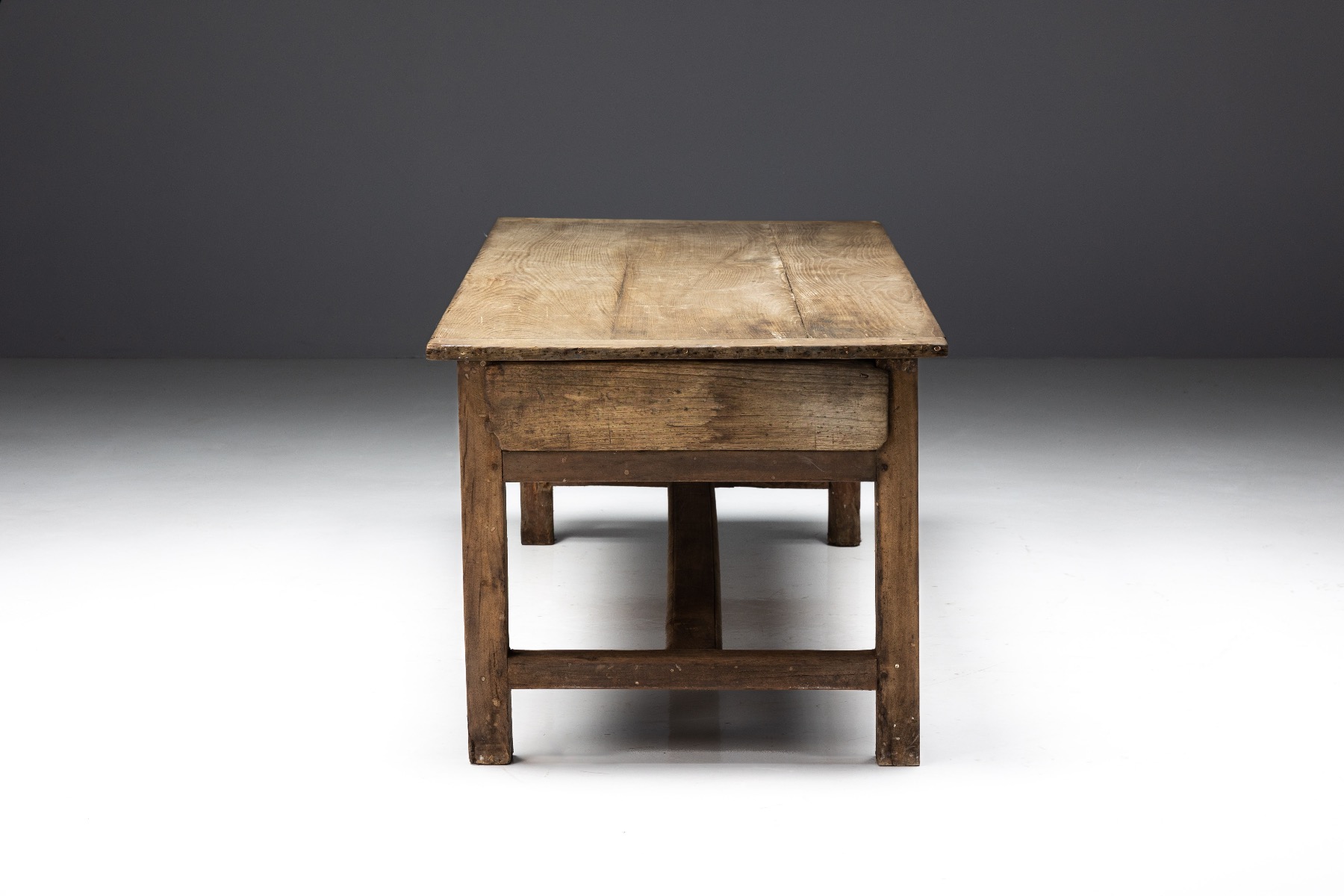 Authentic French rural table with double drawer in wood