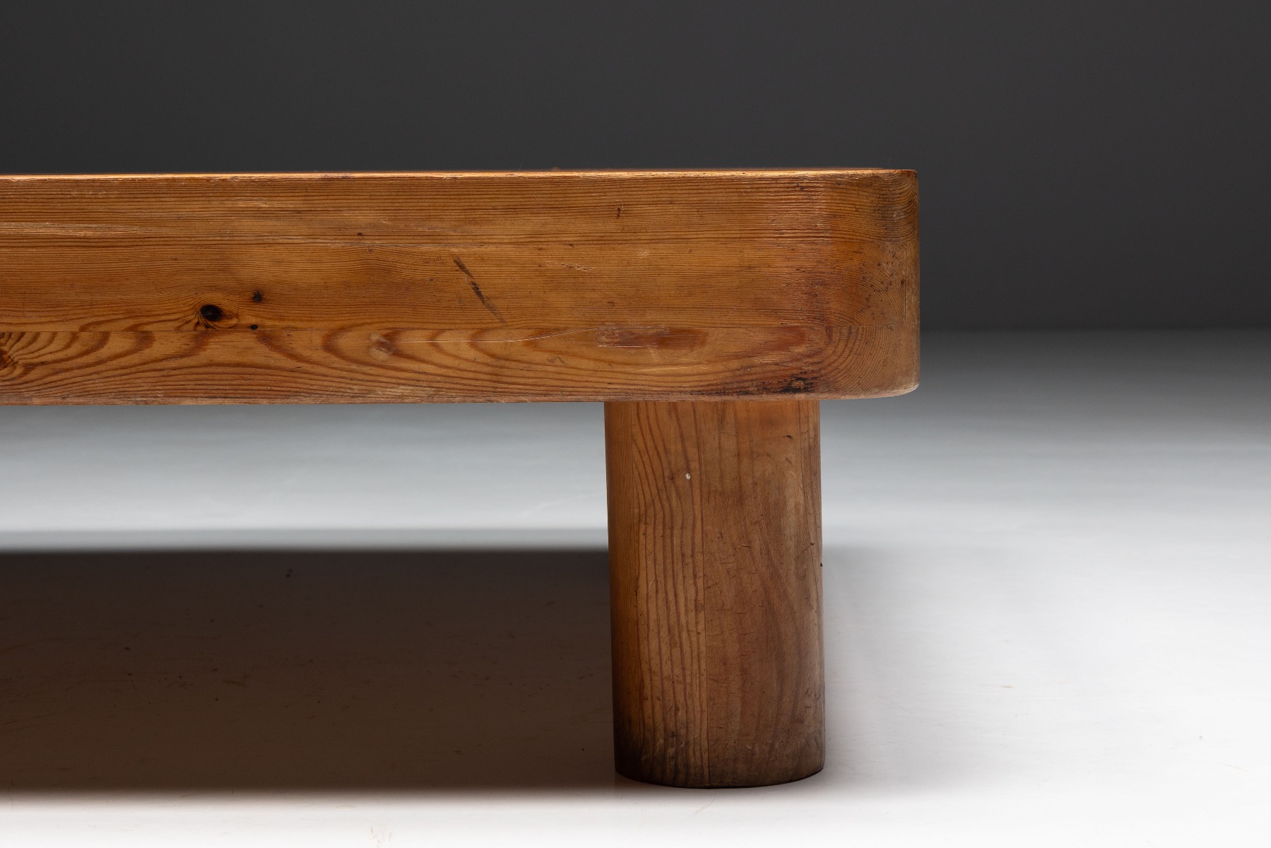 Brutalist mid century low coffee table in solid pine