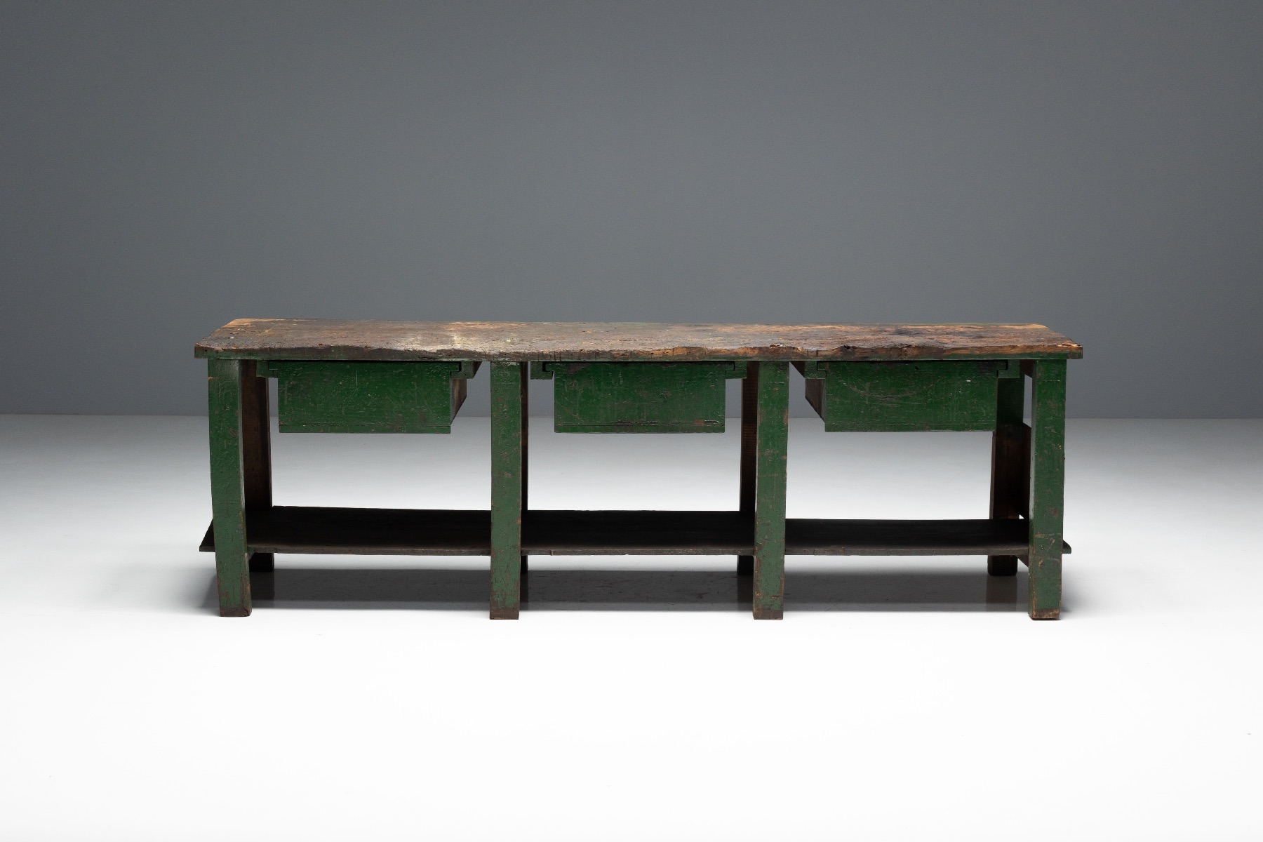Craftsman style industrial workbench from the early century