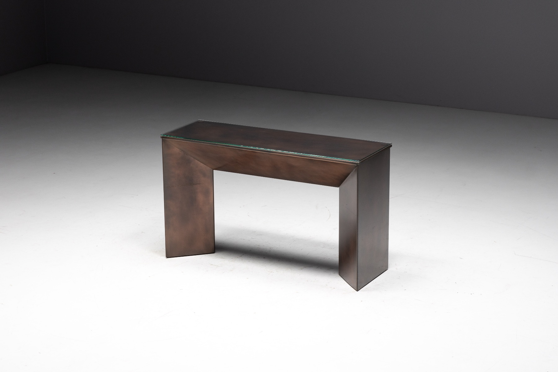 Belgian modern bronze console table by Belgochrom