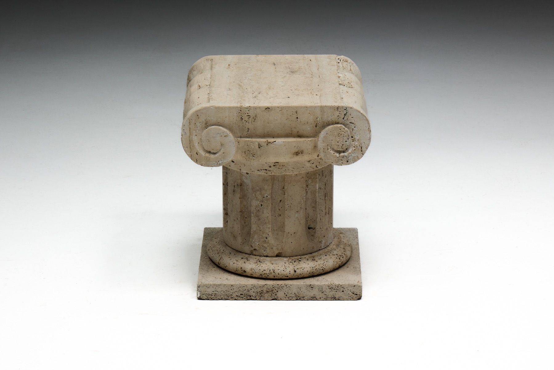 Italian travertine stone side table with revivalist classical design