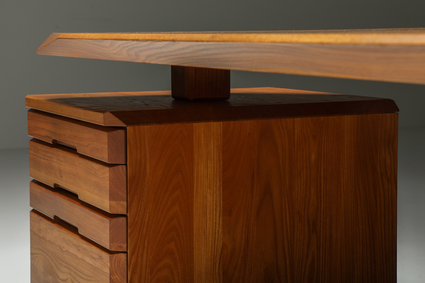 Functional solid elm desk with two cabinets