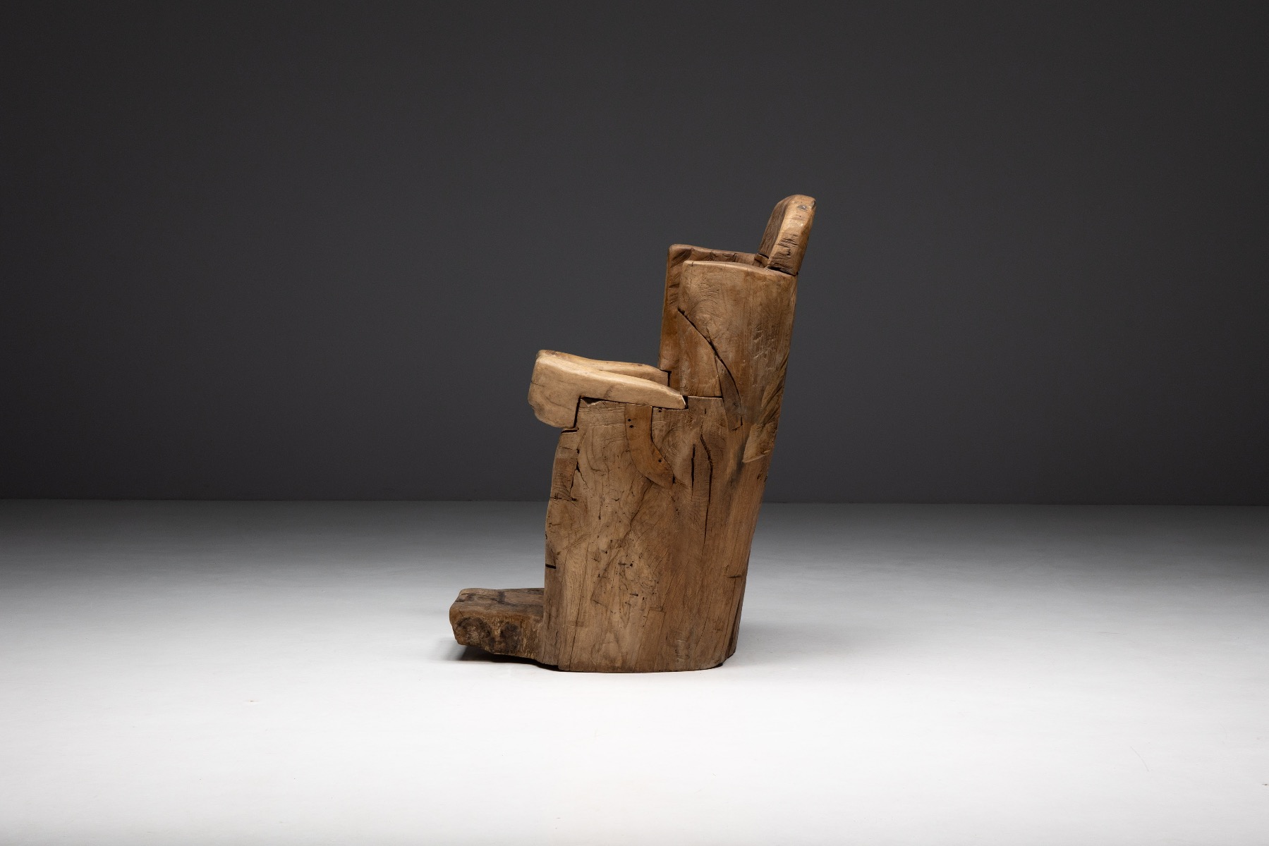 Monumental throne chair carved from a single piece of wood