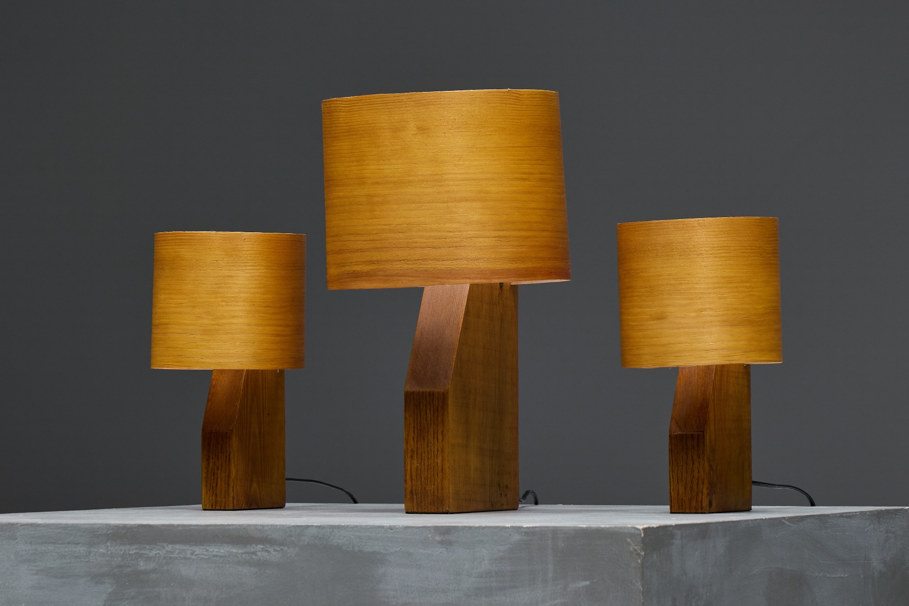 Museum level mid century veneer table lamps from the 1960s