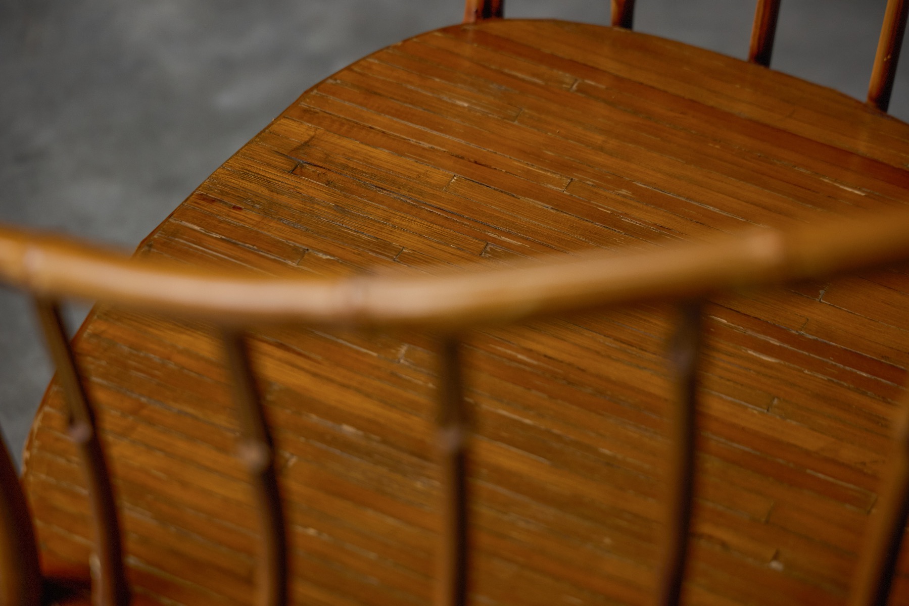 Minimalist bamboo armchair with wabi sabi character