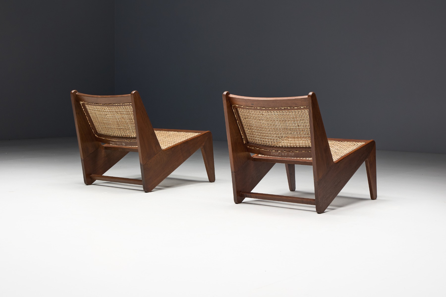 Solid wood kangaroo chairs in Pierre Jeanneret style