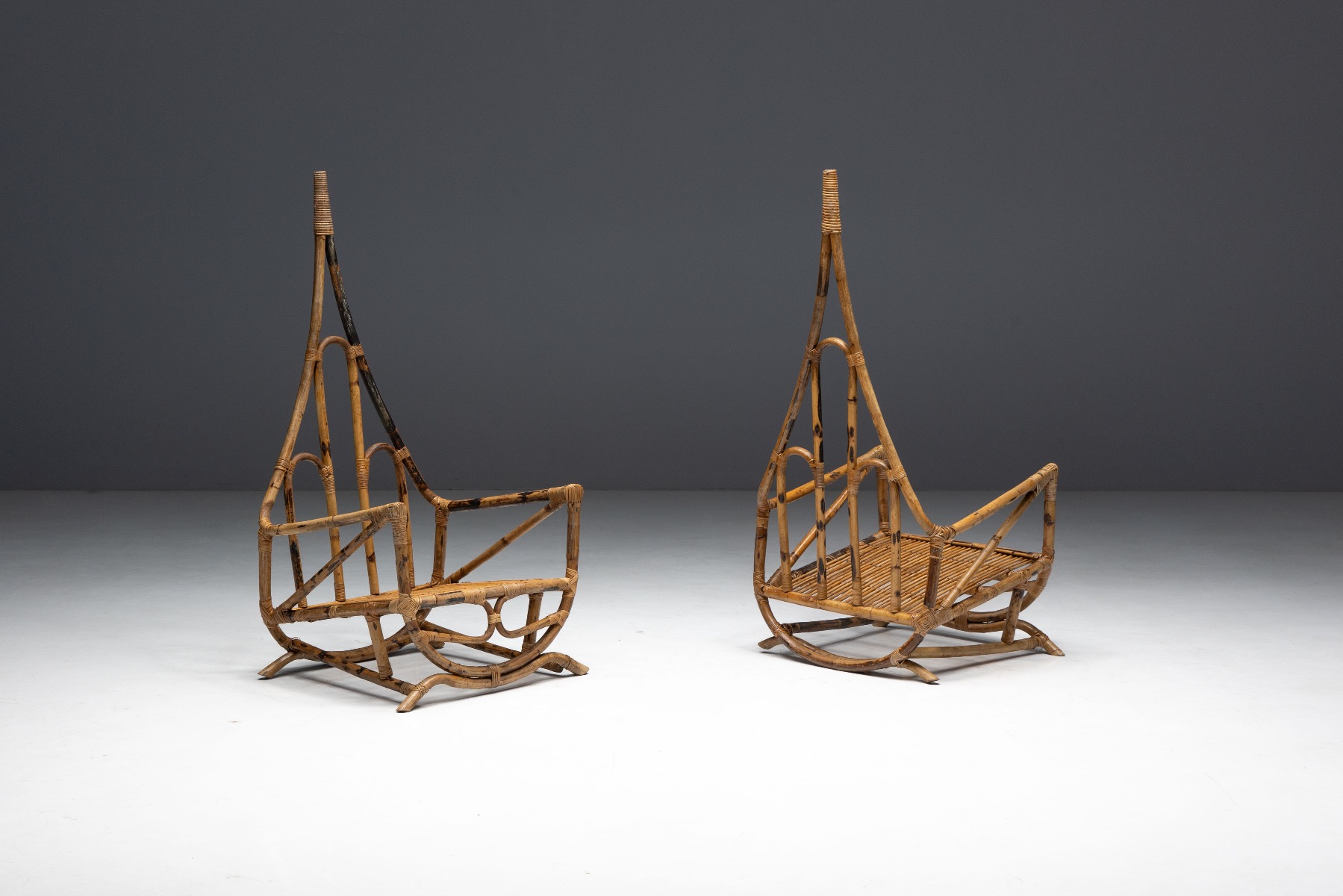 Statement bamboo lounge chair with sculptural mid century style