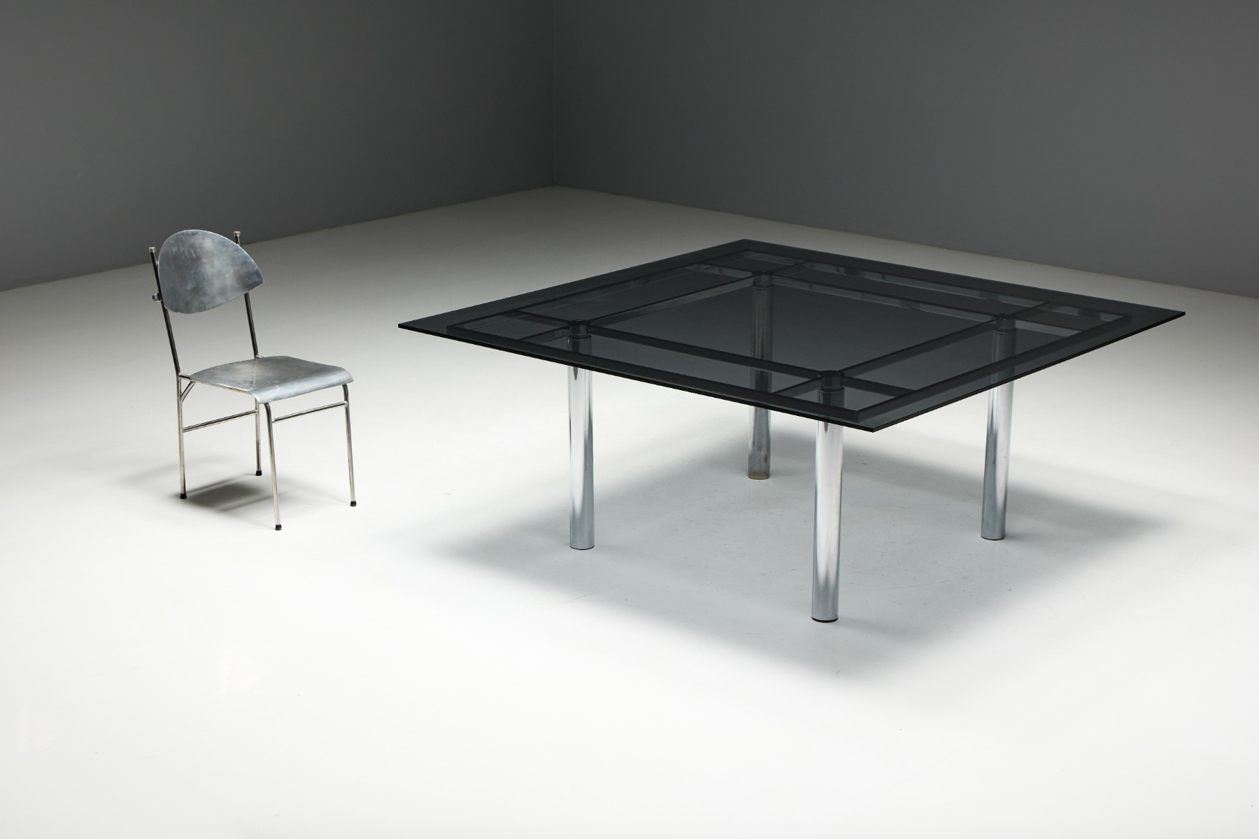Statement chrome dining table by Tobia Scarpa from the 1970s