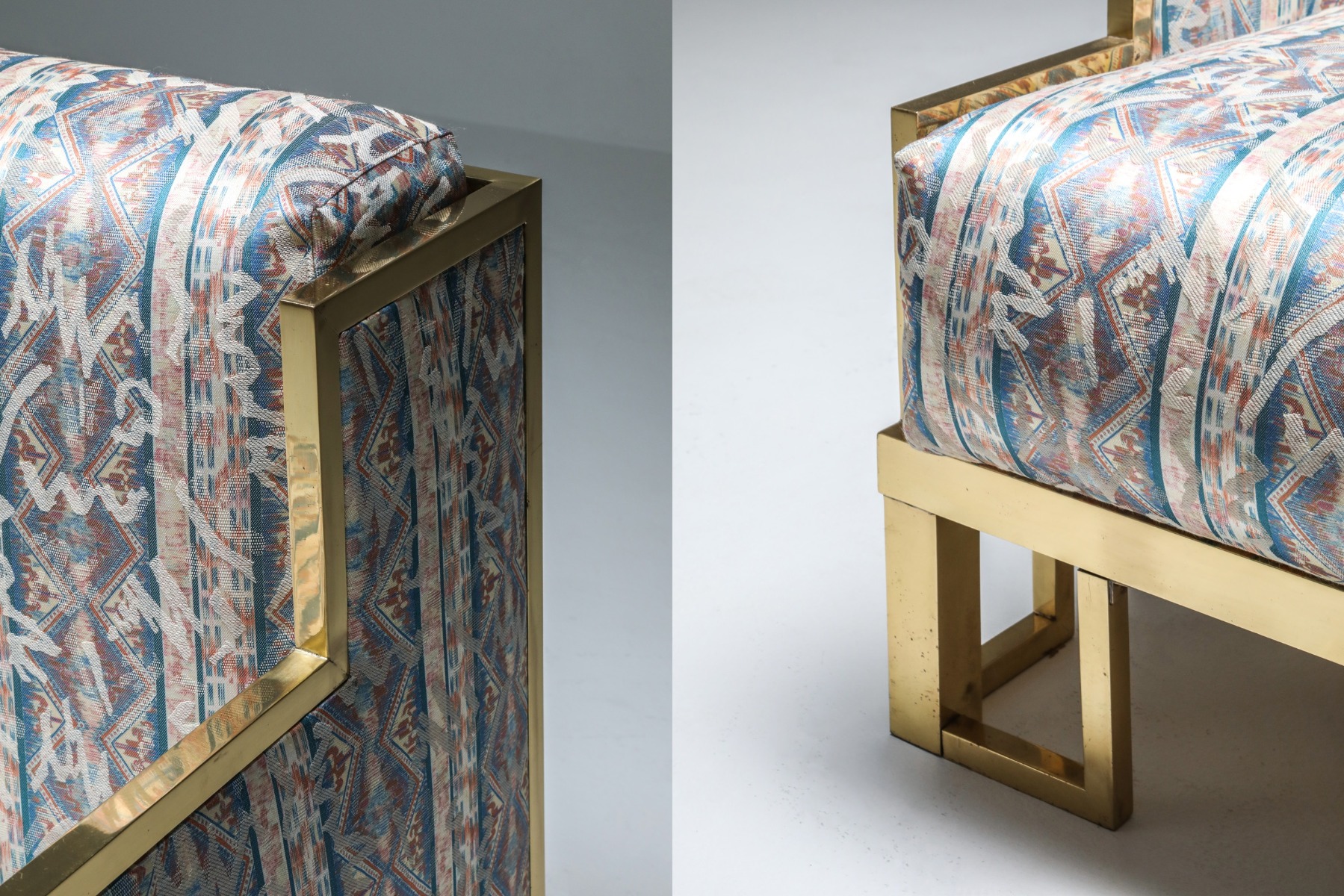 Statement brass lounge chair and ottoman from the 1970s