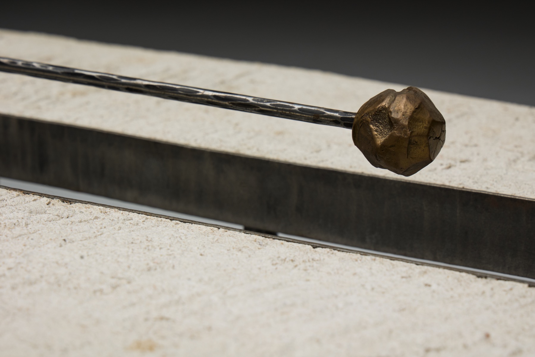 Architectural coffee table in steel and stone by Thomas Serruys