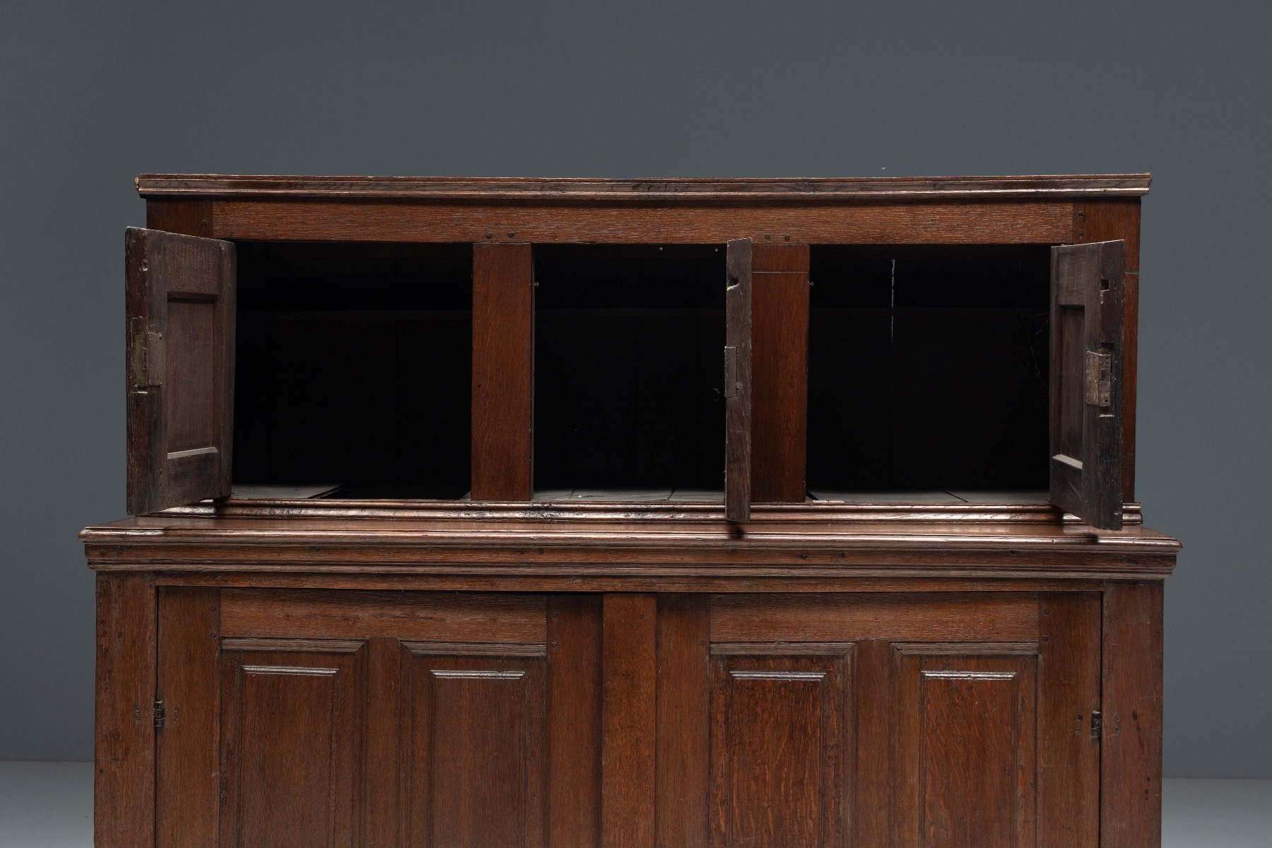 Timeworn oak cabinet with natural wear