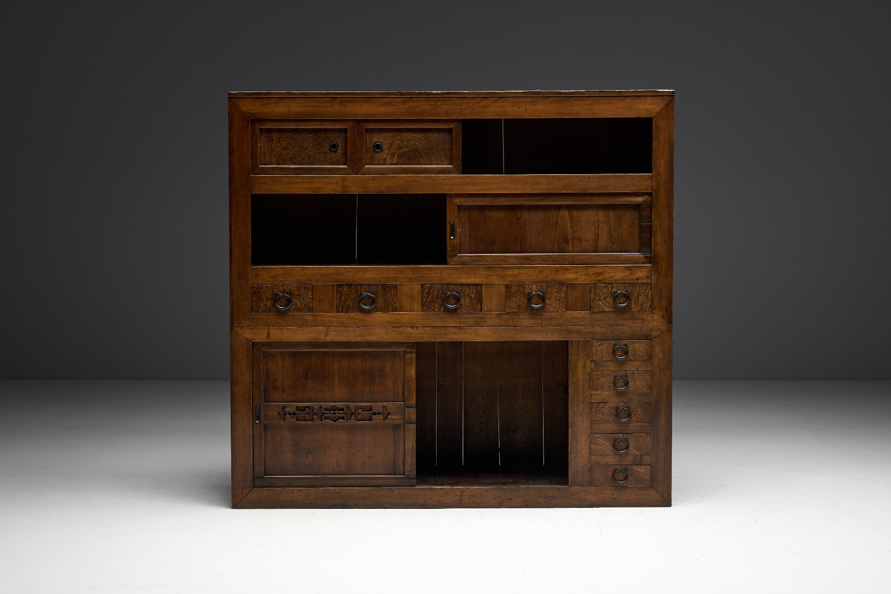Traditional Japanese Mizayu Tansu storage cabinet with patina