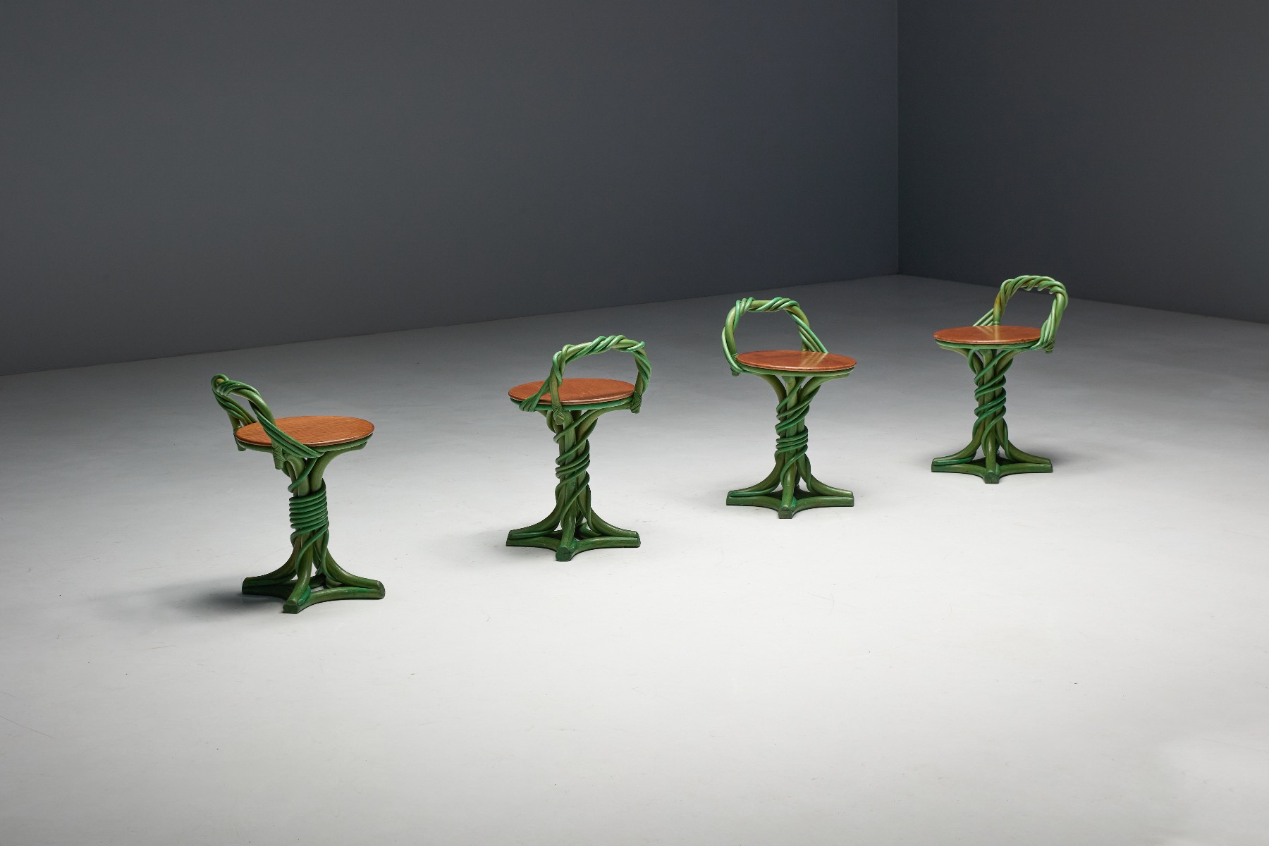Twisting vine stool designed as a functional sculpture