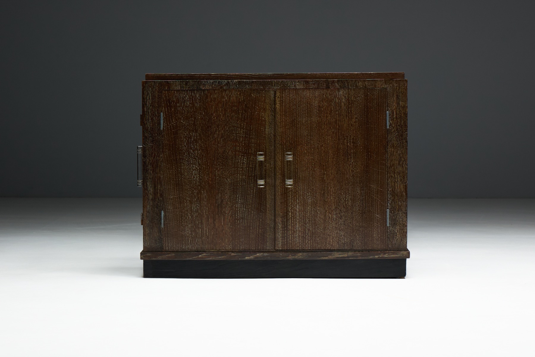 Collectible vintage Art Deco oak cabinet with dark stain
