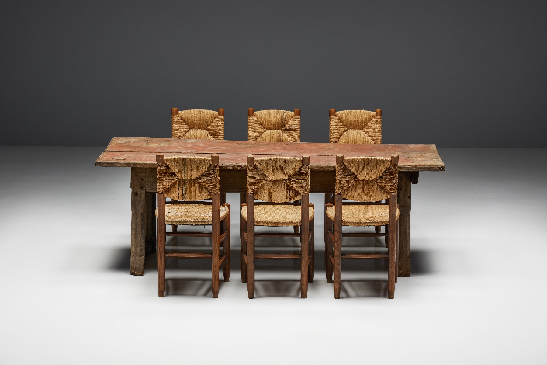 Aged wood French dining table in rustic style