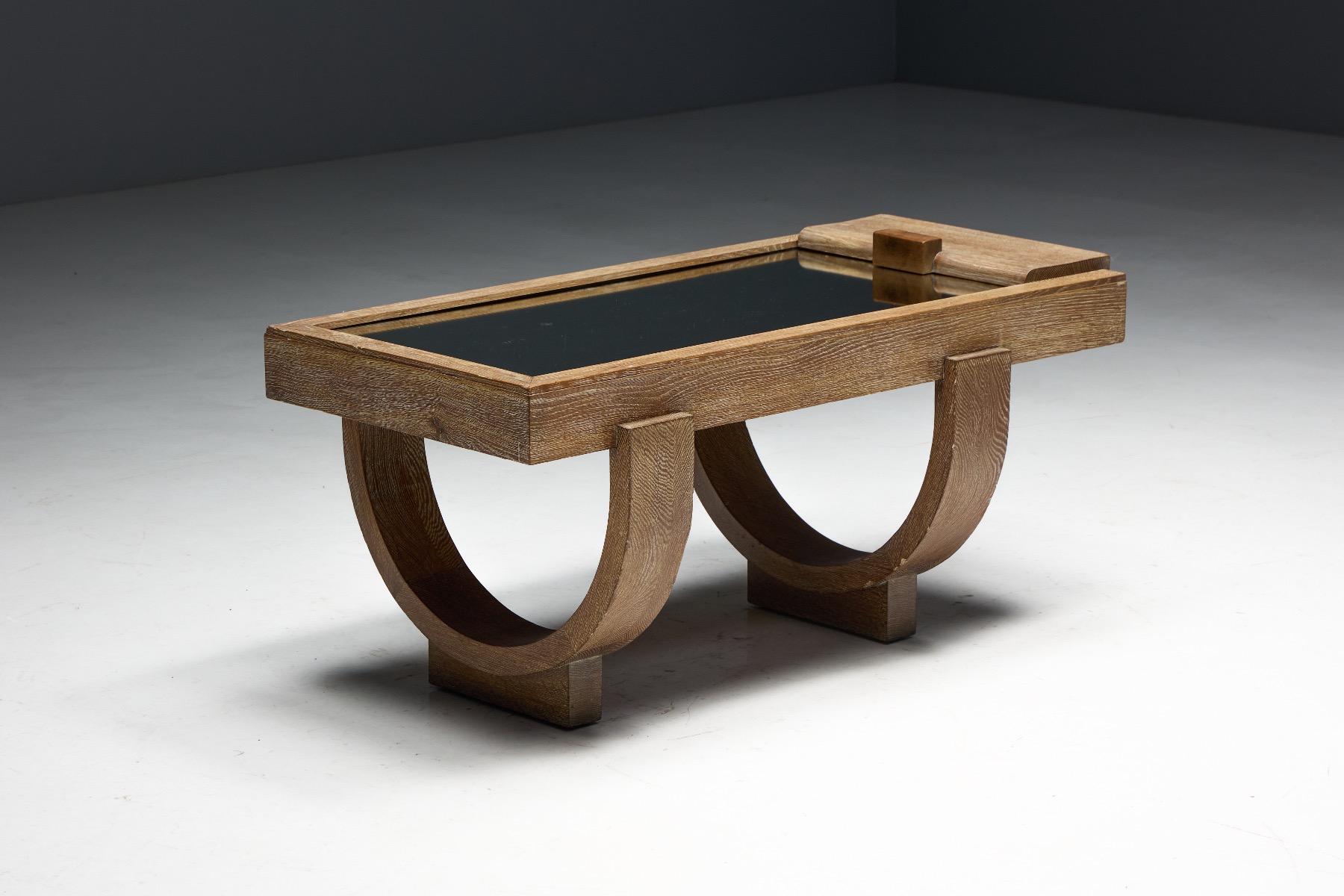 Clean line Art Deco coffee table in cerused oak