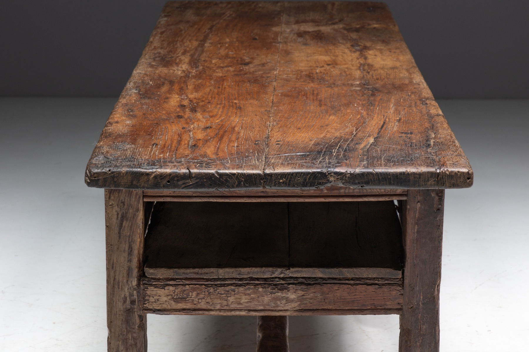 Collectible wabi sabi farmhouse worktable in antique wood