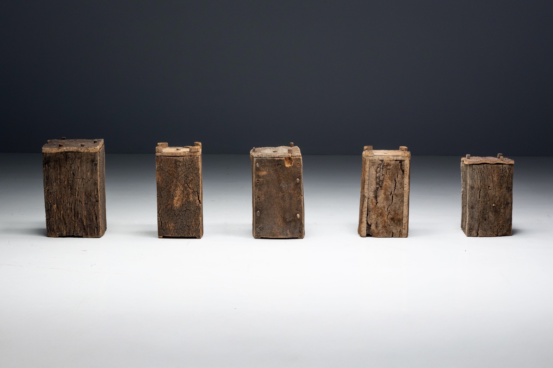 Traditional wooden beehives carved from logs