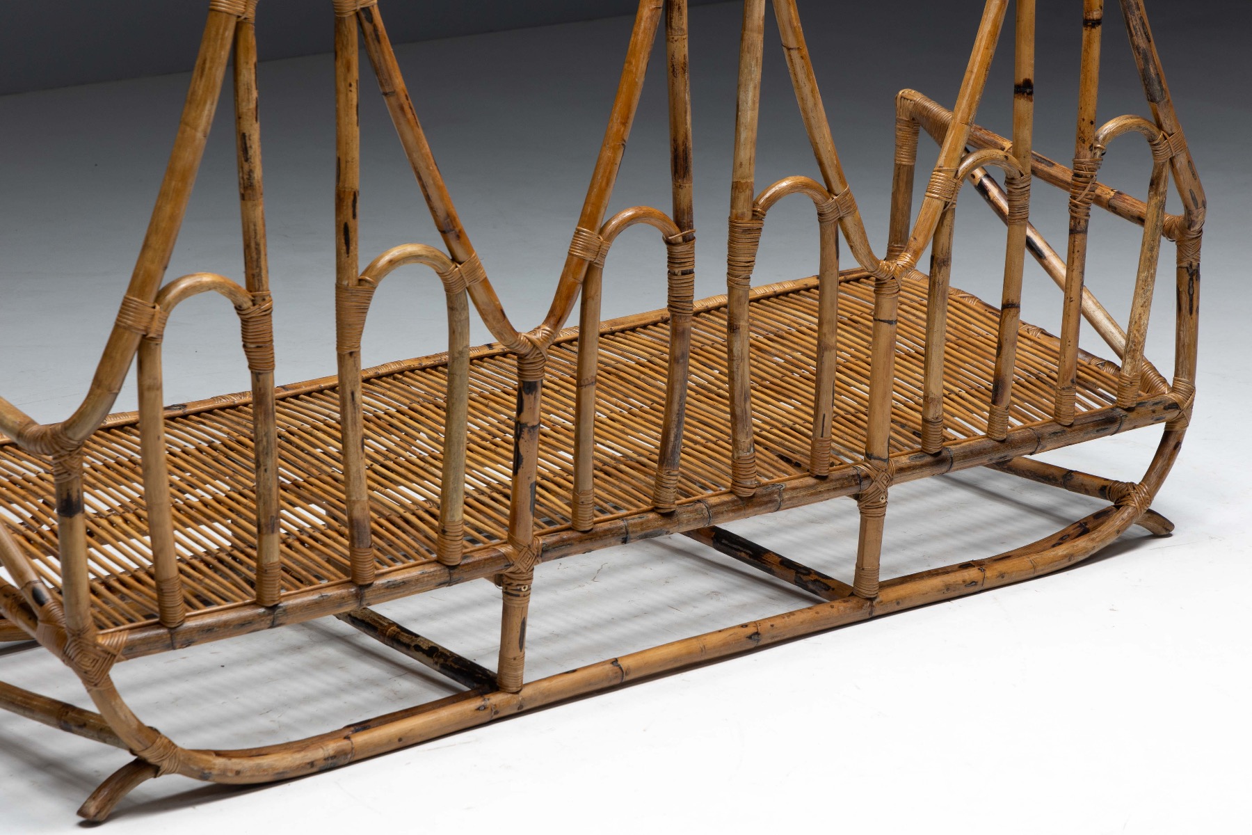 Gallery level sculptural bamboo bench