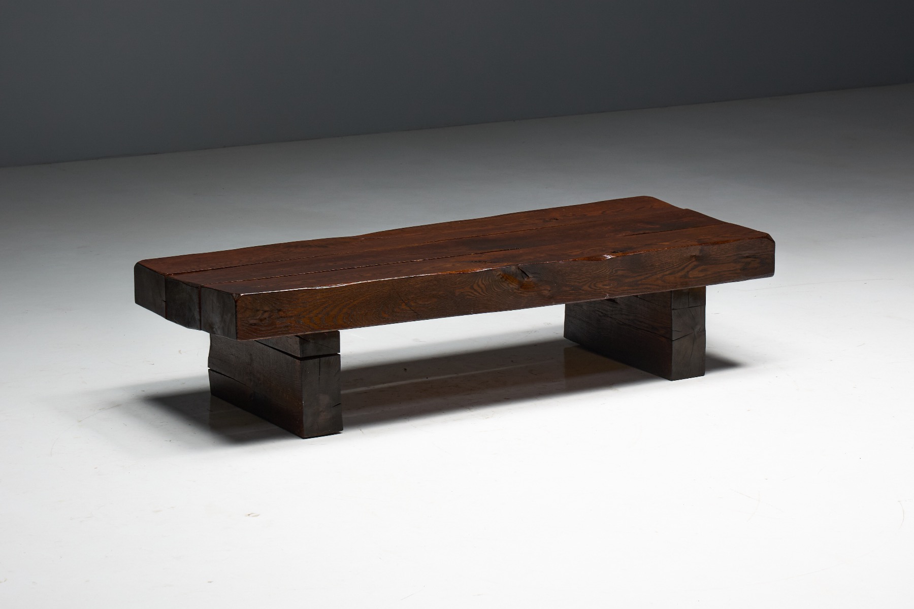 Geometric brutalist coffee table with strong visual weight