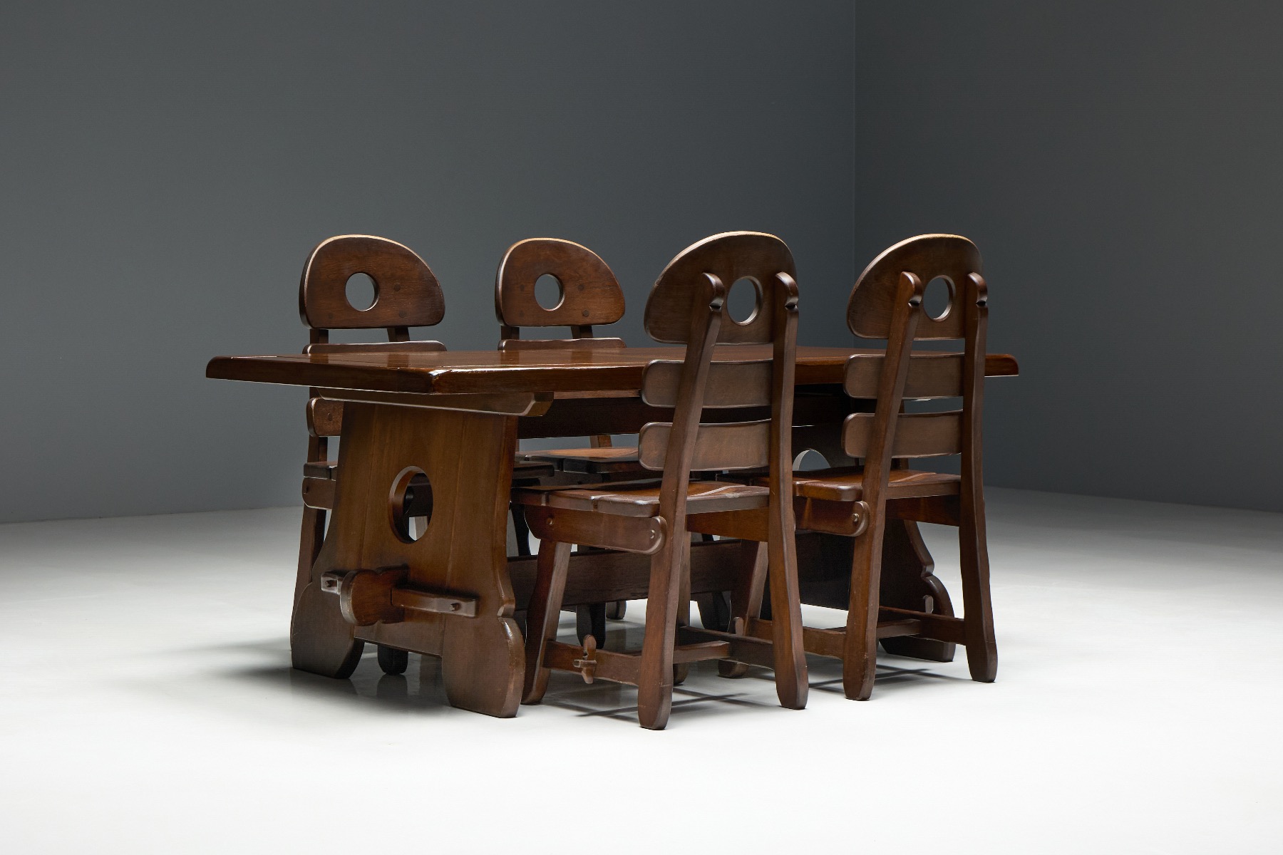 Solid oak Alpine dining table 1970s