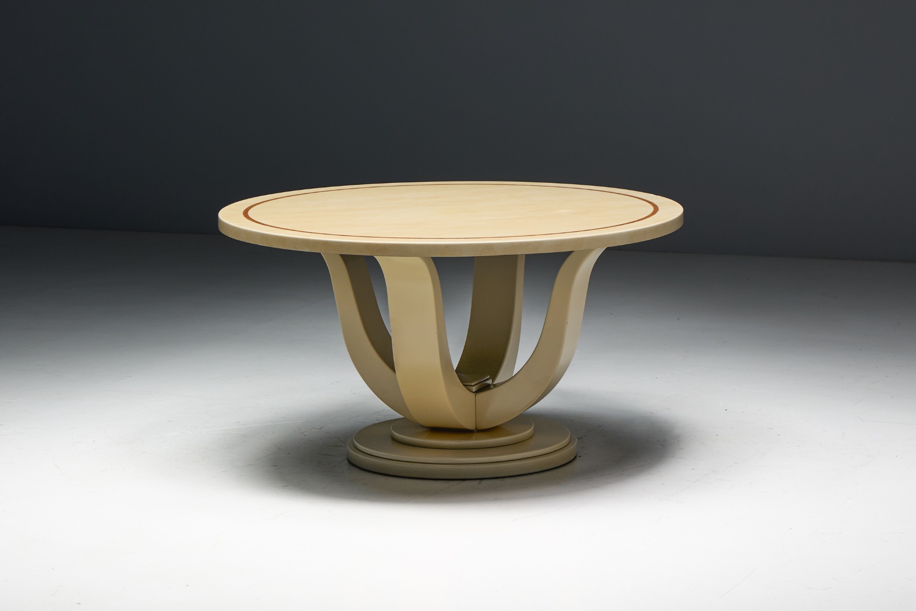 Iconic lacquered table with faux marble effect by Jean Claude Mahey