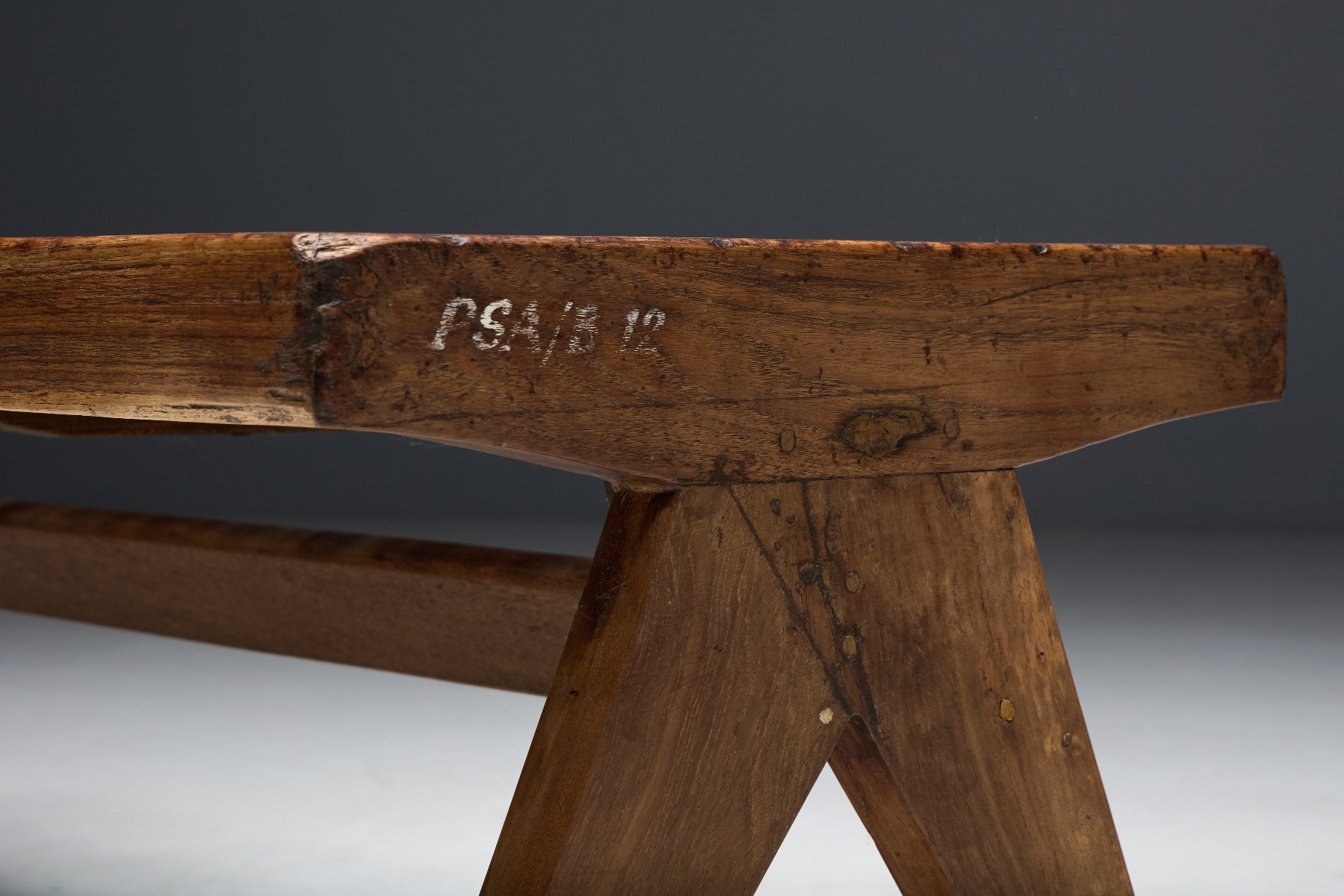 Iconic teak bench designed by Pierre Jeanneret