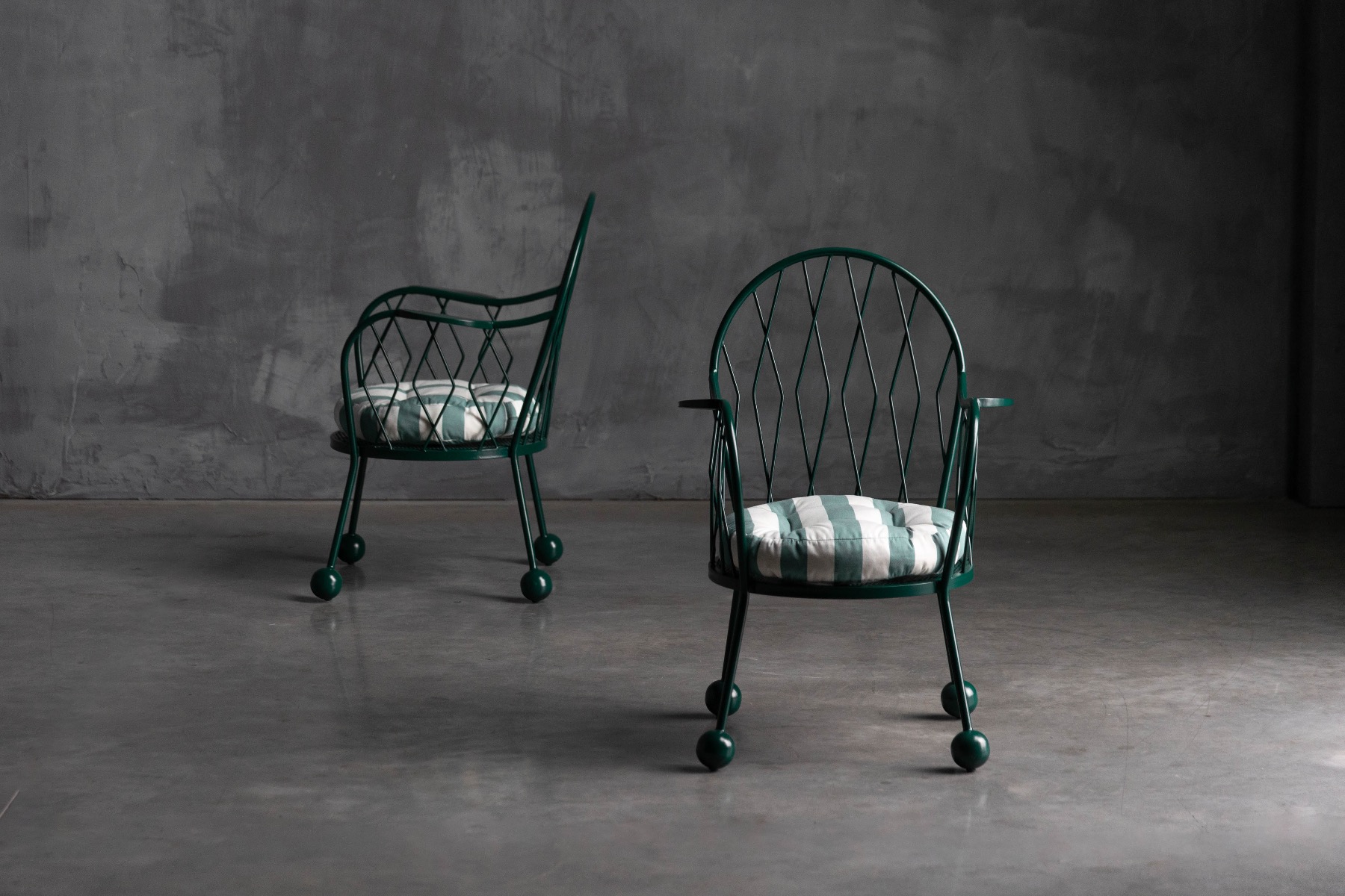 Modern garden armchairs reflecting 1950s design