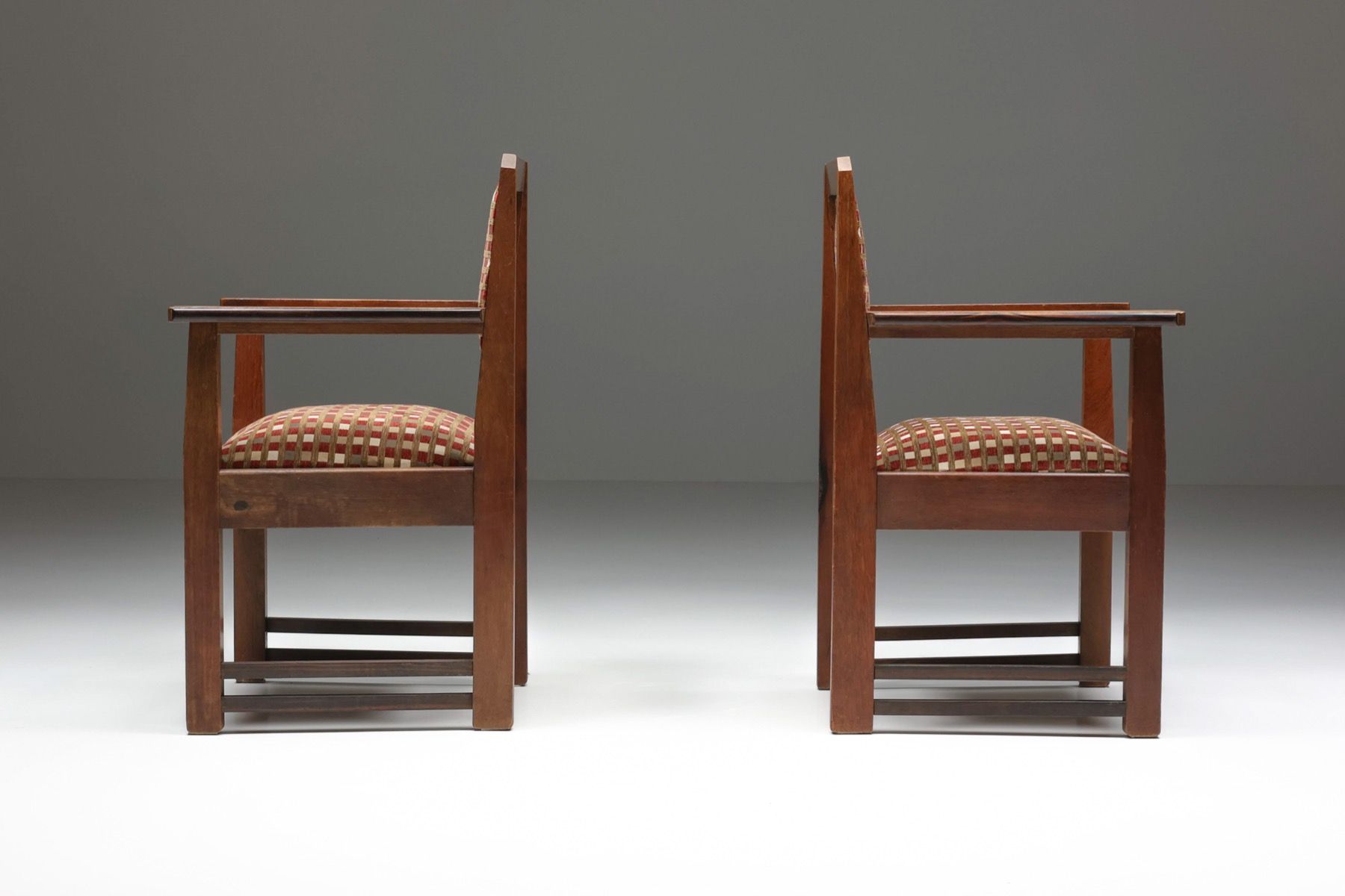 Ornamental Amsterdam School armchairs in wood