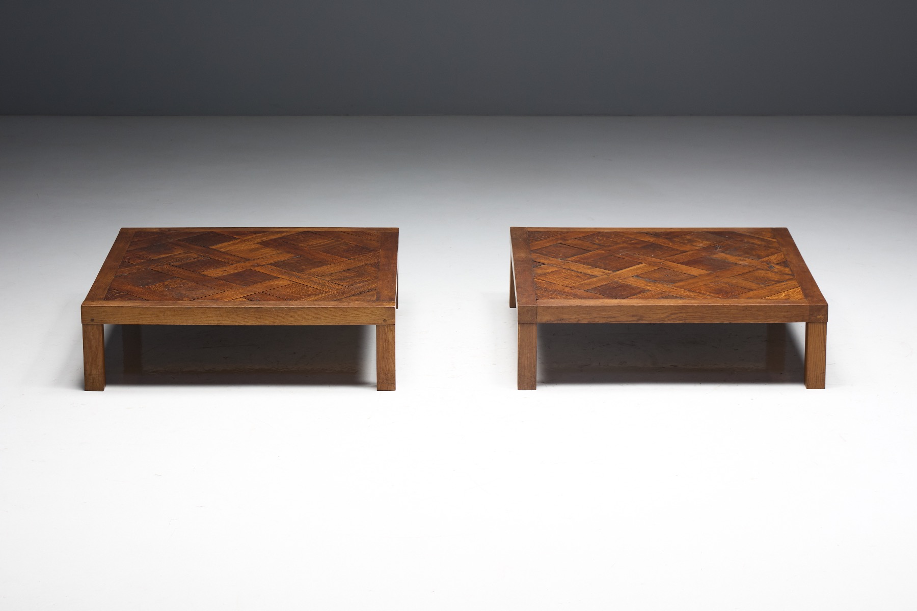 Raw modern coffee table with brutalist parquet design