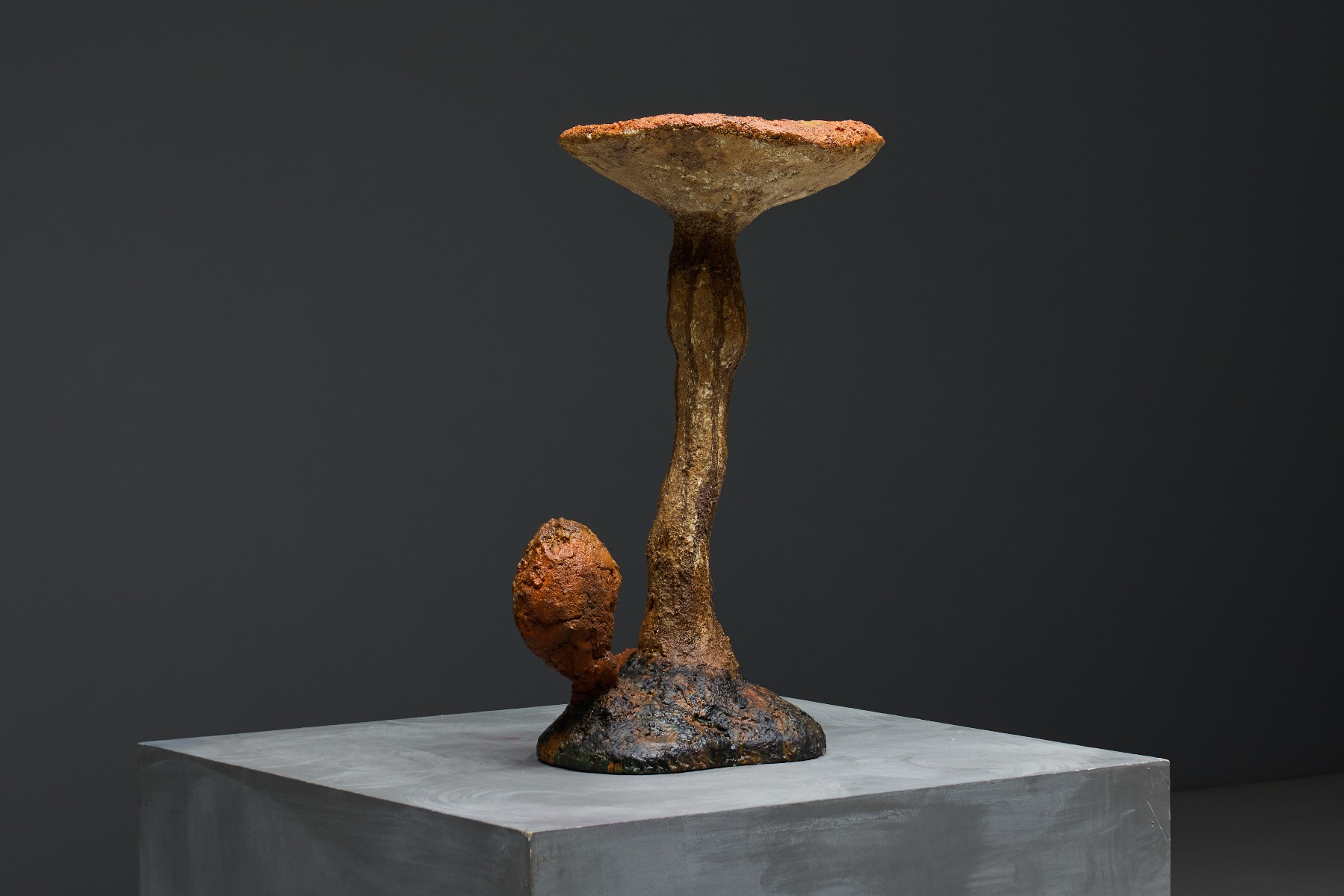 Sculptural organic mushroom object with earthy tones