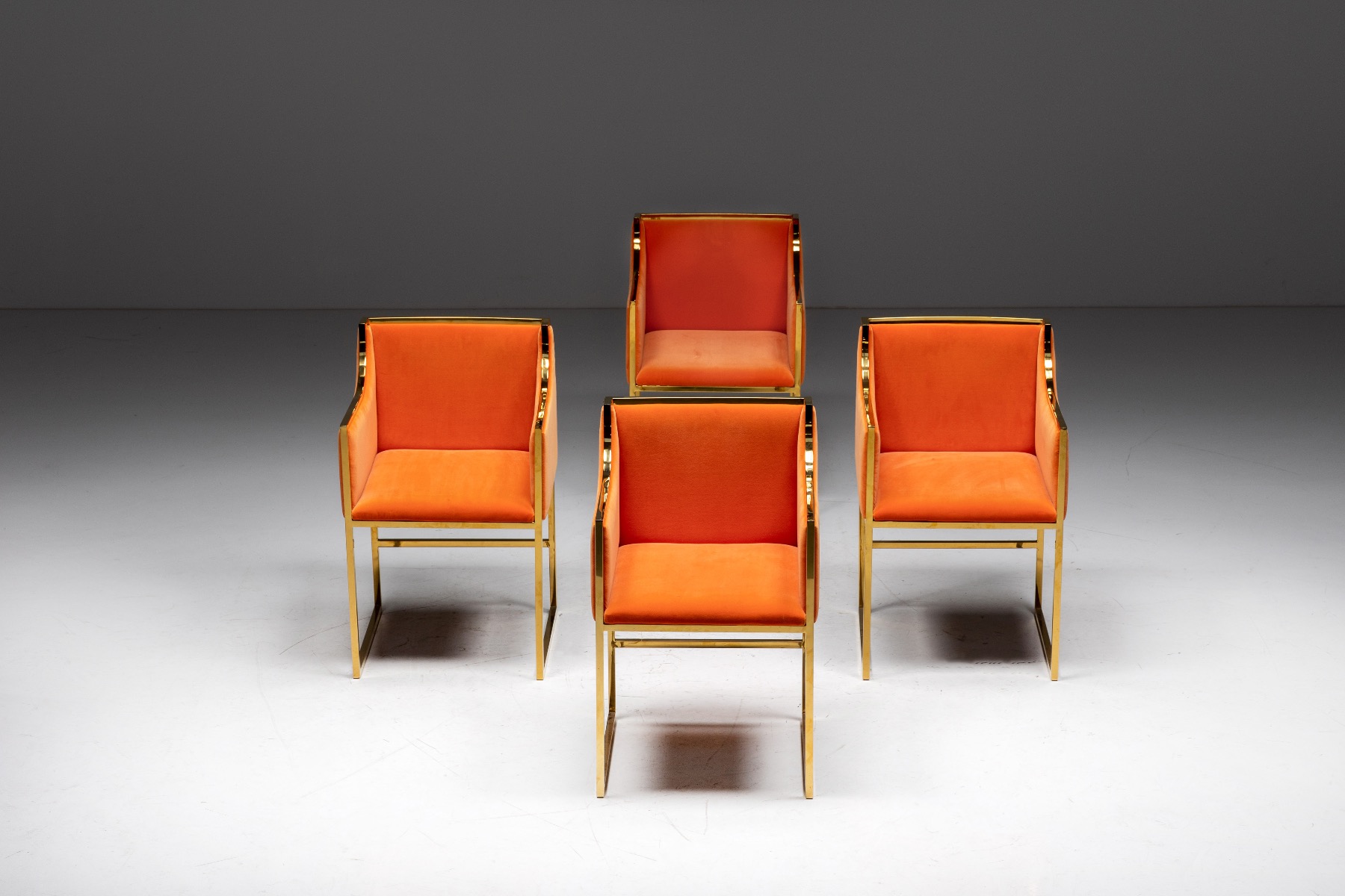 French style dining armchairs in orange velvet
