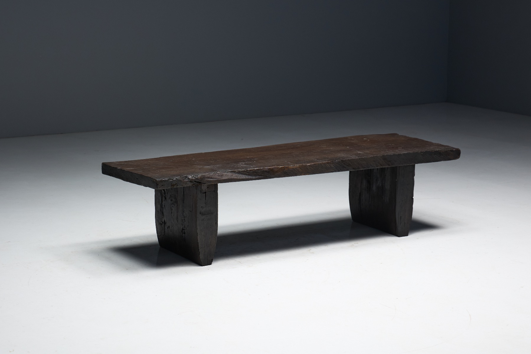 Utilitarian rustic coffee table with massive construction
