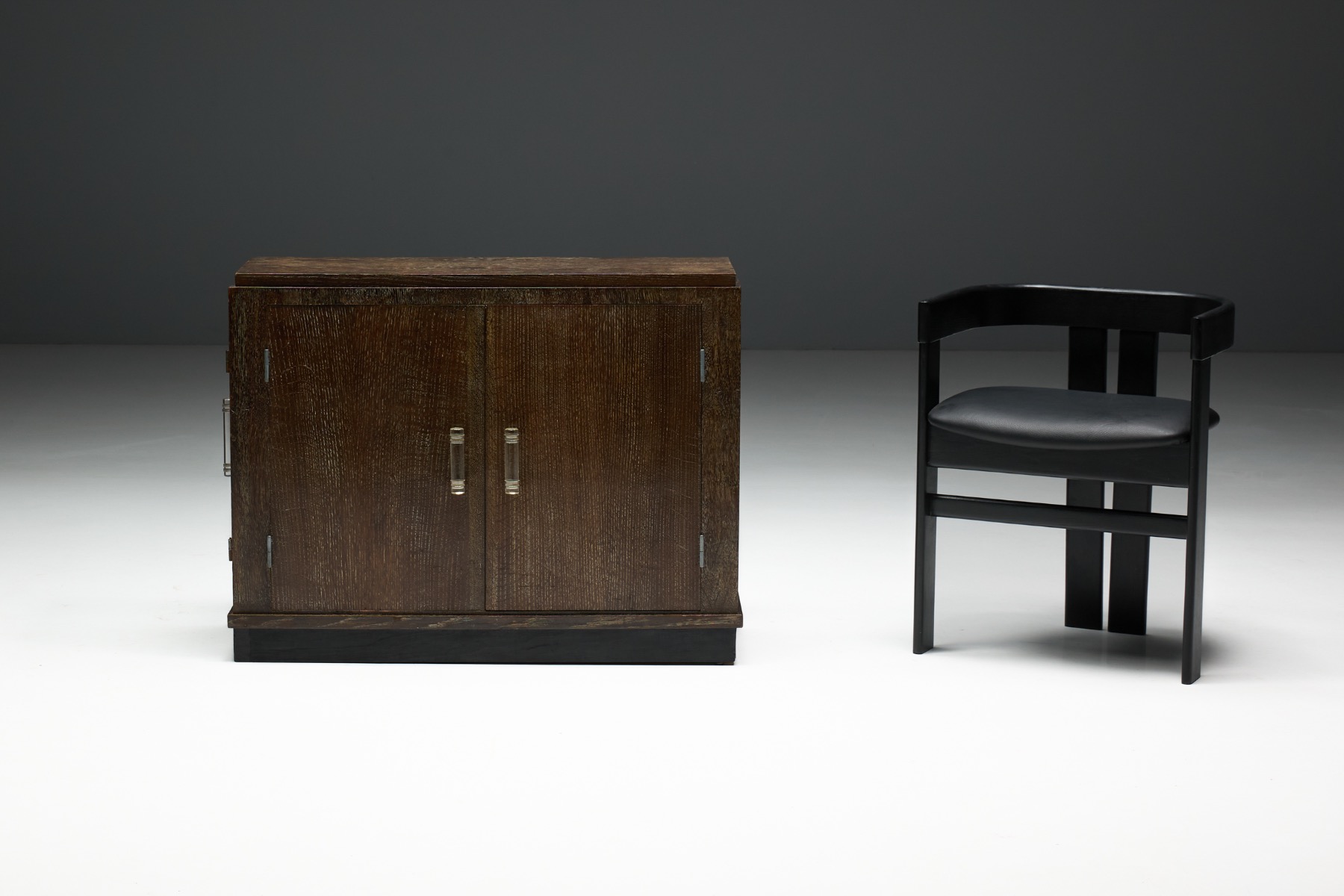 Architectural oak Art Deco furniture cabinet from the 1940s