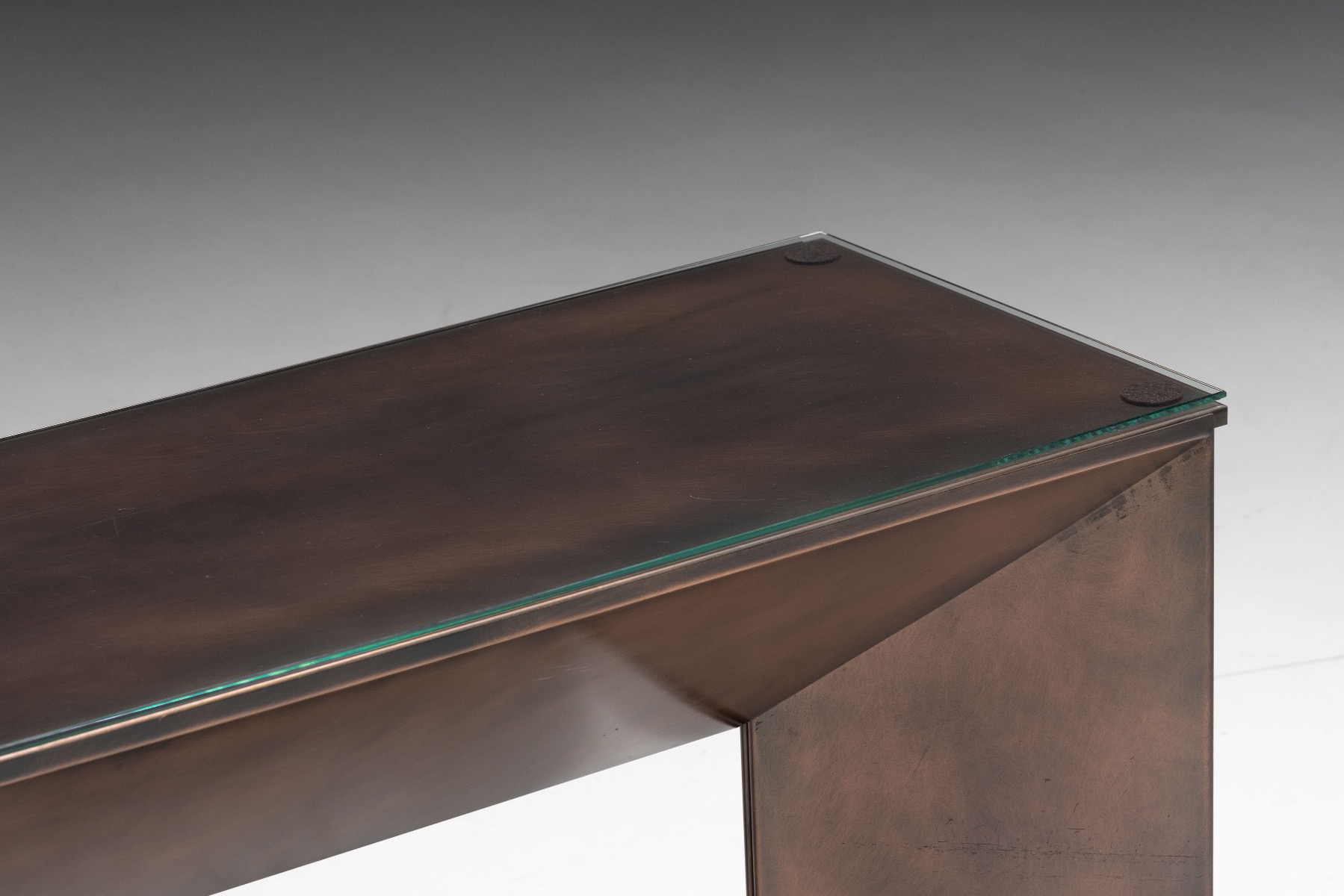 Artisan bronze console table with hand applied patina
