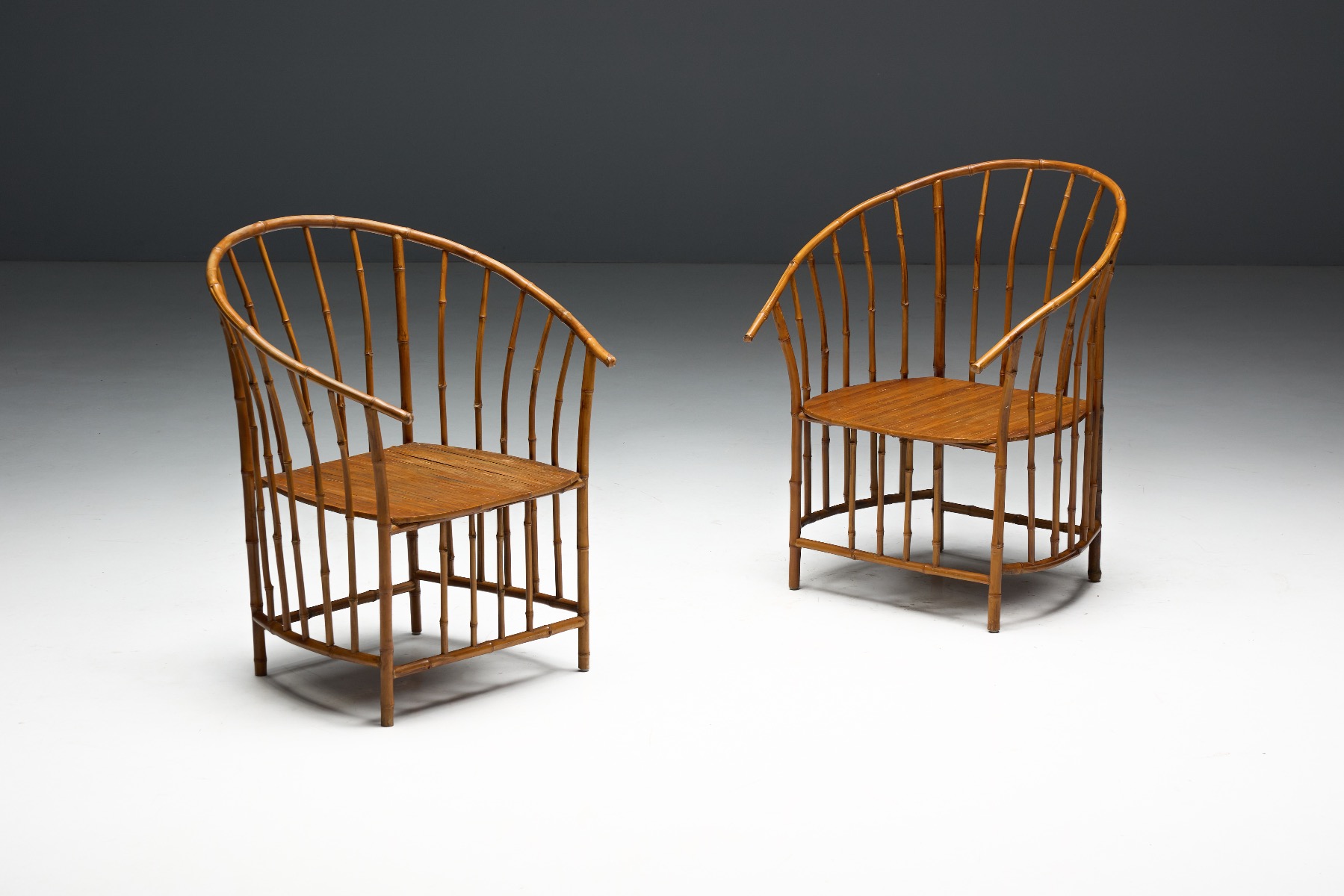 Rustic modern bamboo armchairs with relaxed design