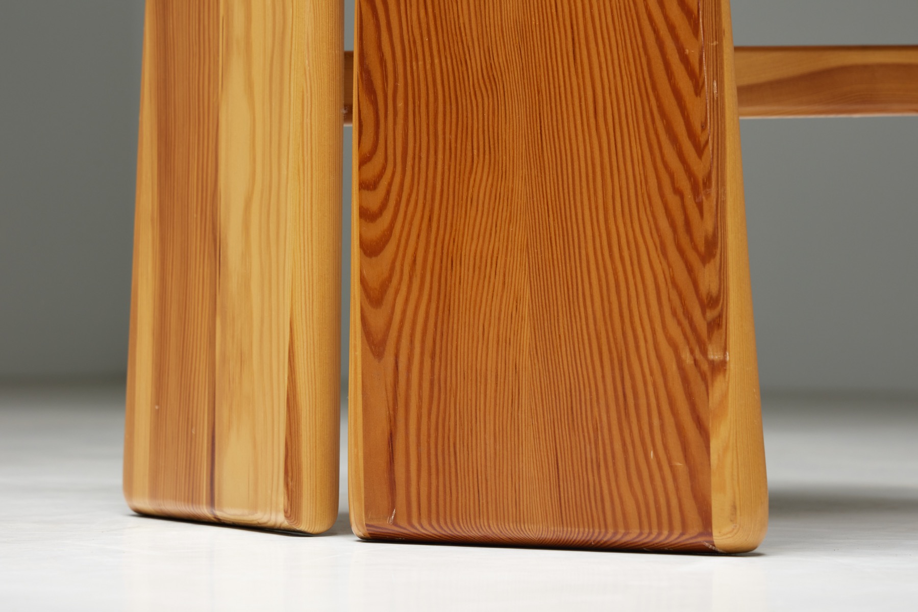 Bold brutalist pine dining chairs from the 1970s style