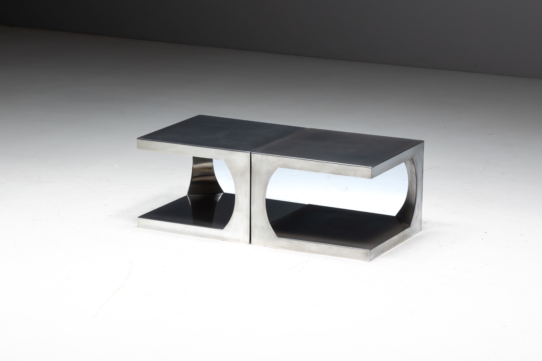 Brushed aluminum modernist side table with clean finish