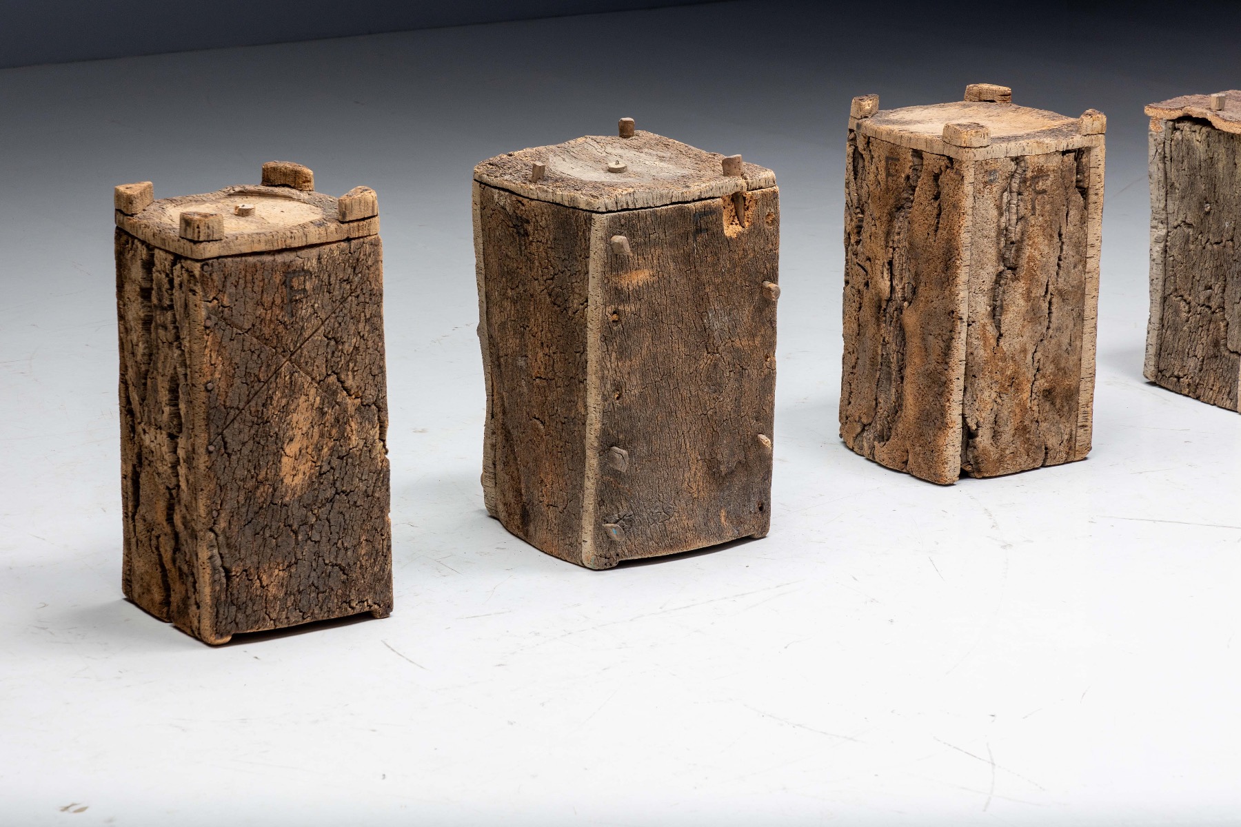 Gallery level 19th century log beehives