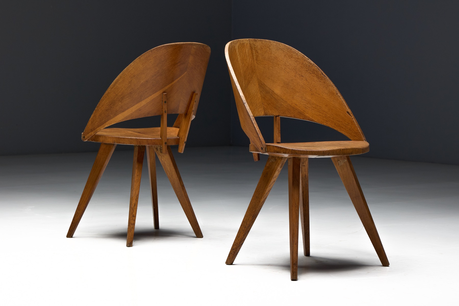 Italian plywood dining chairs with curved seat profiles