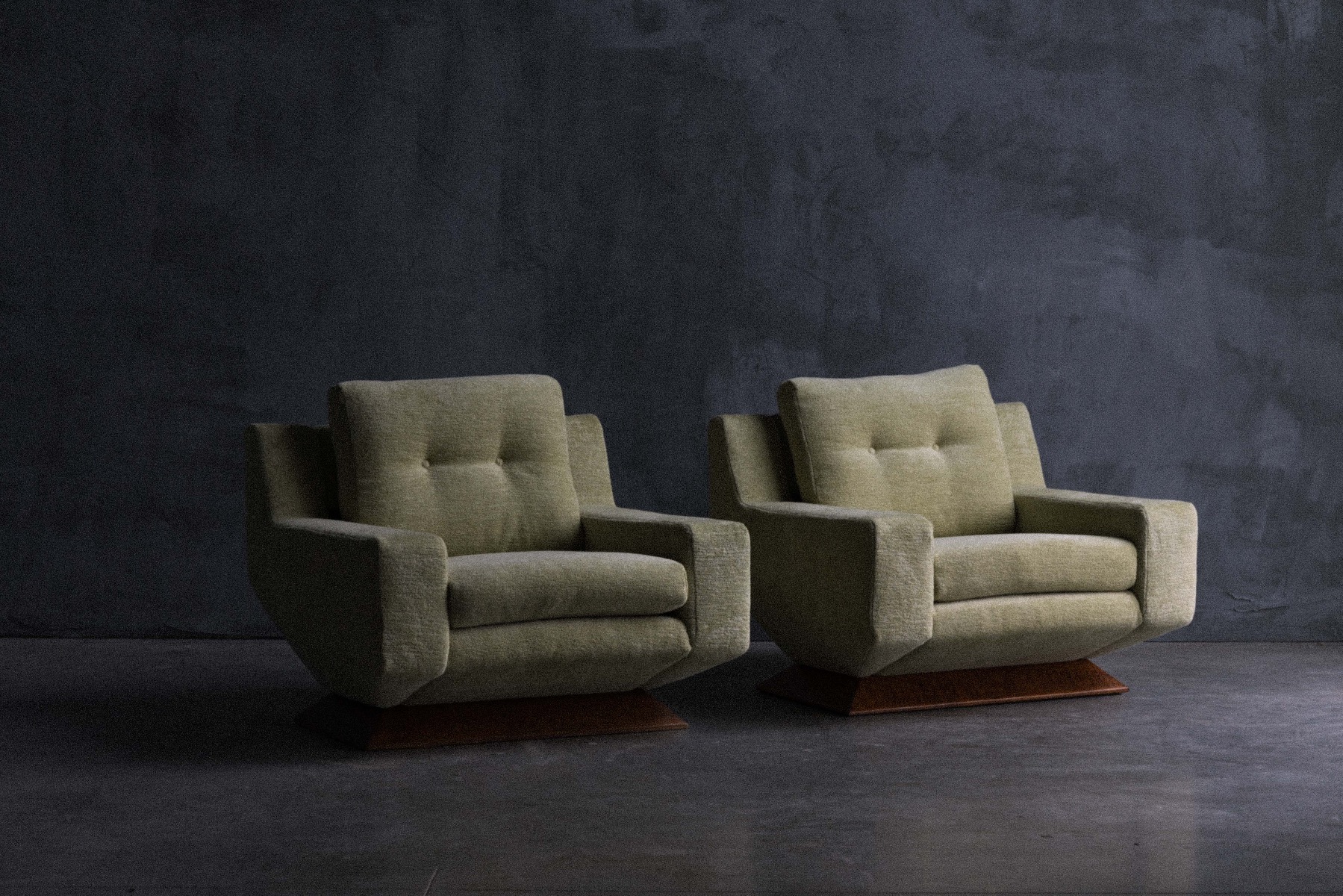 Designer lounge club chairs in Pierre Frey chenille