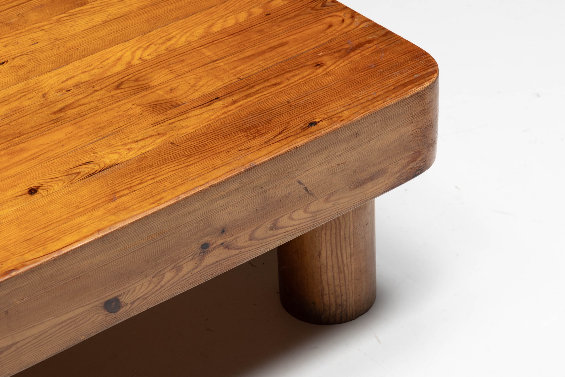 French mid century brutalist pine low table
