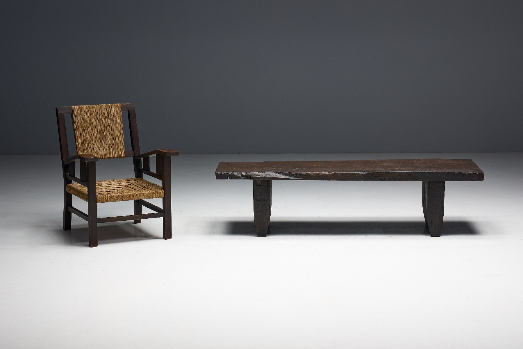 Heavy solid rustic coffee table with brutalist character
