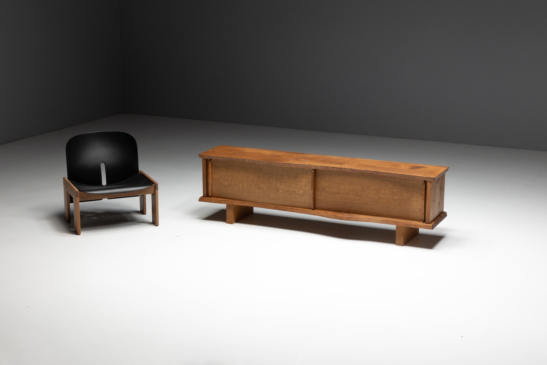 Modernist storage cabinet with sliding doors in the style of Charlotte Perriand & Jean Prouvé