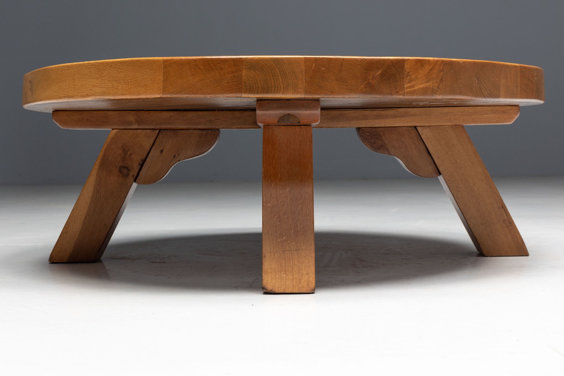 Gallery level brutalist round coffee table with sculptural weight