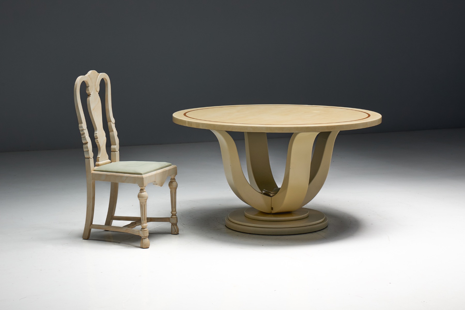 Museum level faux marble lacquered table designed by Jean Claude Mahey